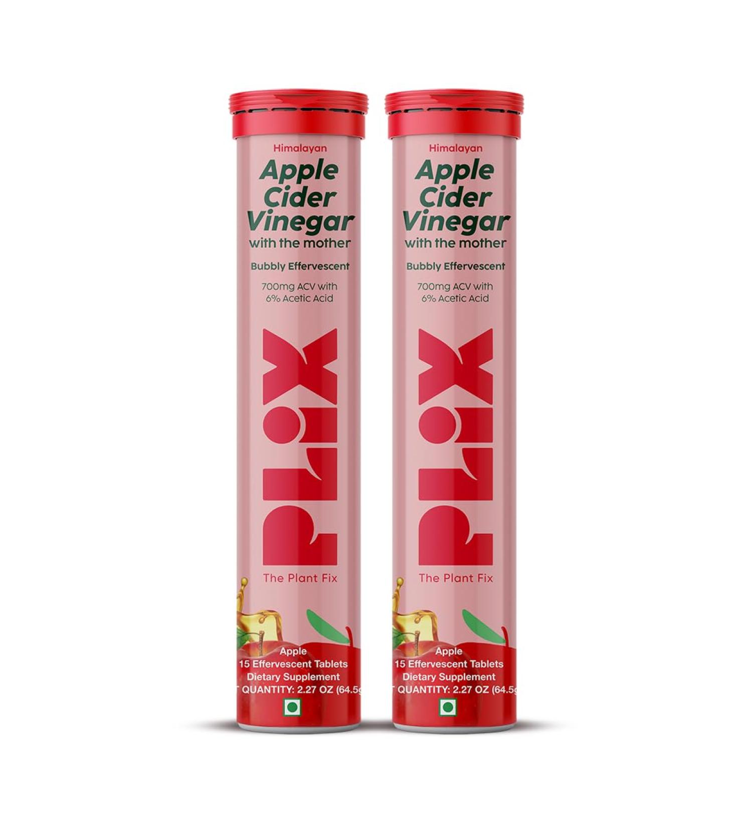 PLIX Apple Cider Vinegar with Mother 30 Effervescent Tablets | 700 mg ACV Supplements for Weight Management Support | No Added Sugar Non-GMO & Gluten-Free -Pack of 2 30 Tablets (Pack of 2) - Buy Online on GoSupps.com