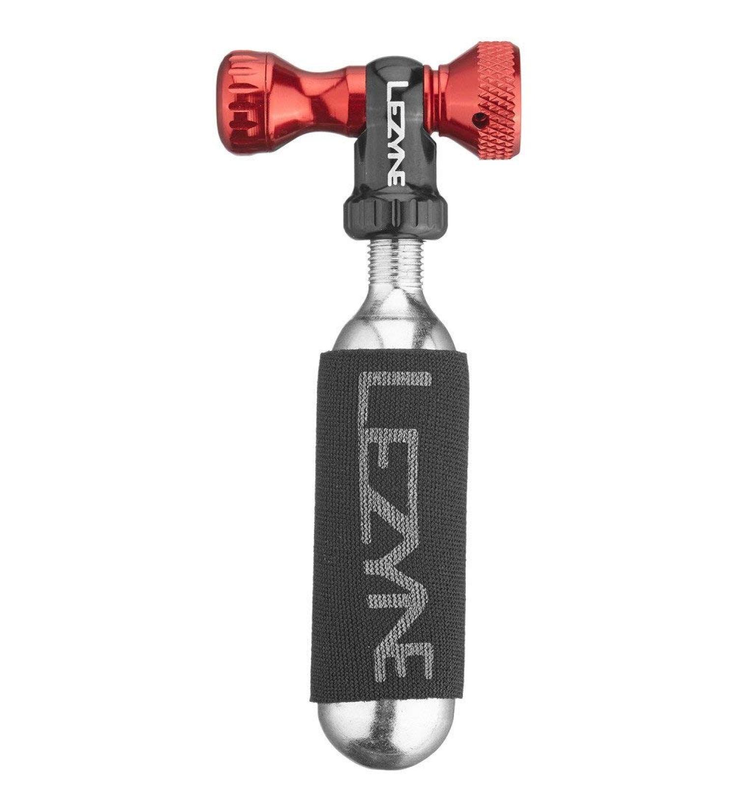 LEZYNE Control Drive Bicycle C02 Inflator & 16g Cartridge, Presta and Schrader Compatible, Compact, CO2 Bike Tire Pump for Mountain, Gravel, and Road Bikes Red - Head & 16g Cartridge