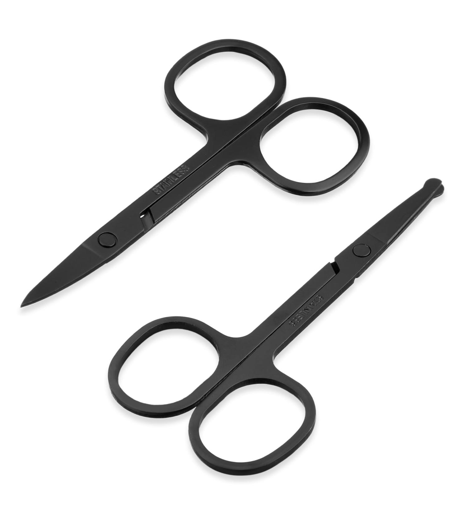 Eyebrow Scissors Small Scissors Nose Hair Scissors for Men Women 2-Pack Black Nose Hair Scissors Stainless Steel Mustache Scissors Pointed Round Nose Hair Clippers for Trimming Facial Hair - Buy Online on GoSupps.com