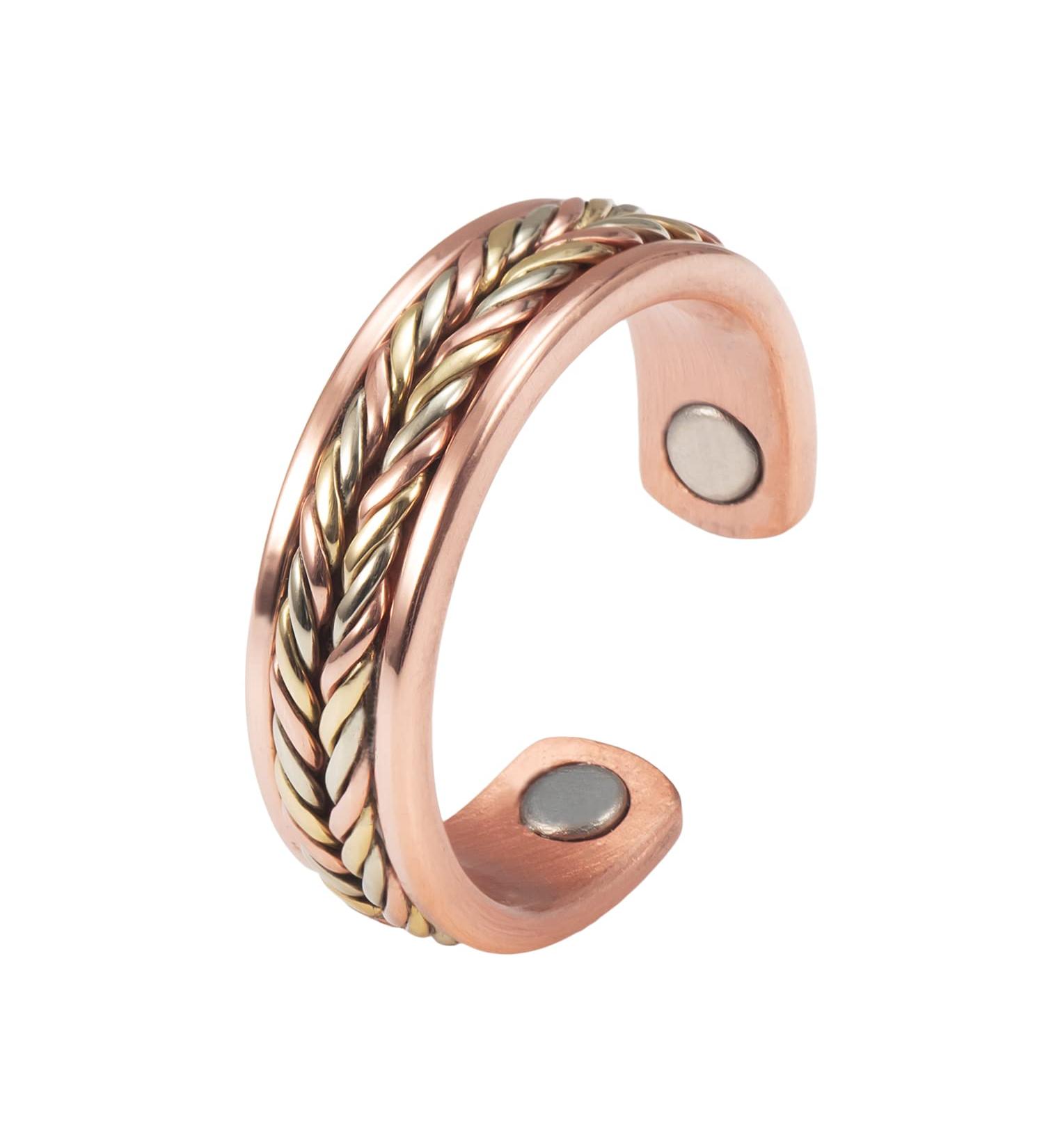 EnerMagiX Tri Tone Pure Copper Magnetic Rings for Women - 2 Magnets, Braided Design - Buy Online on GoSupps.com