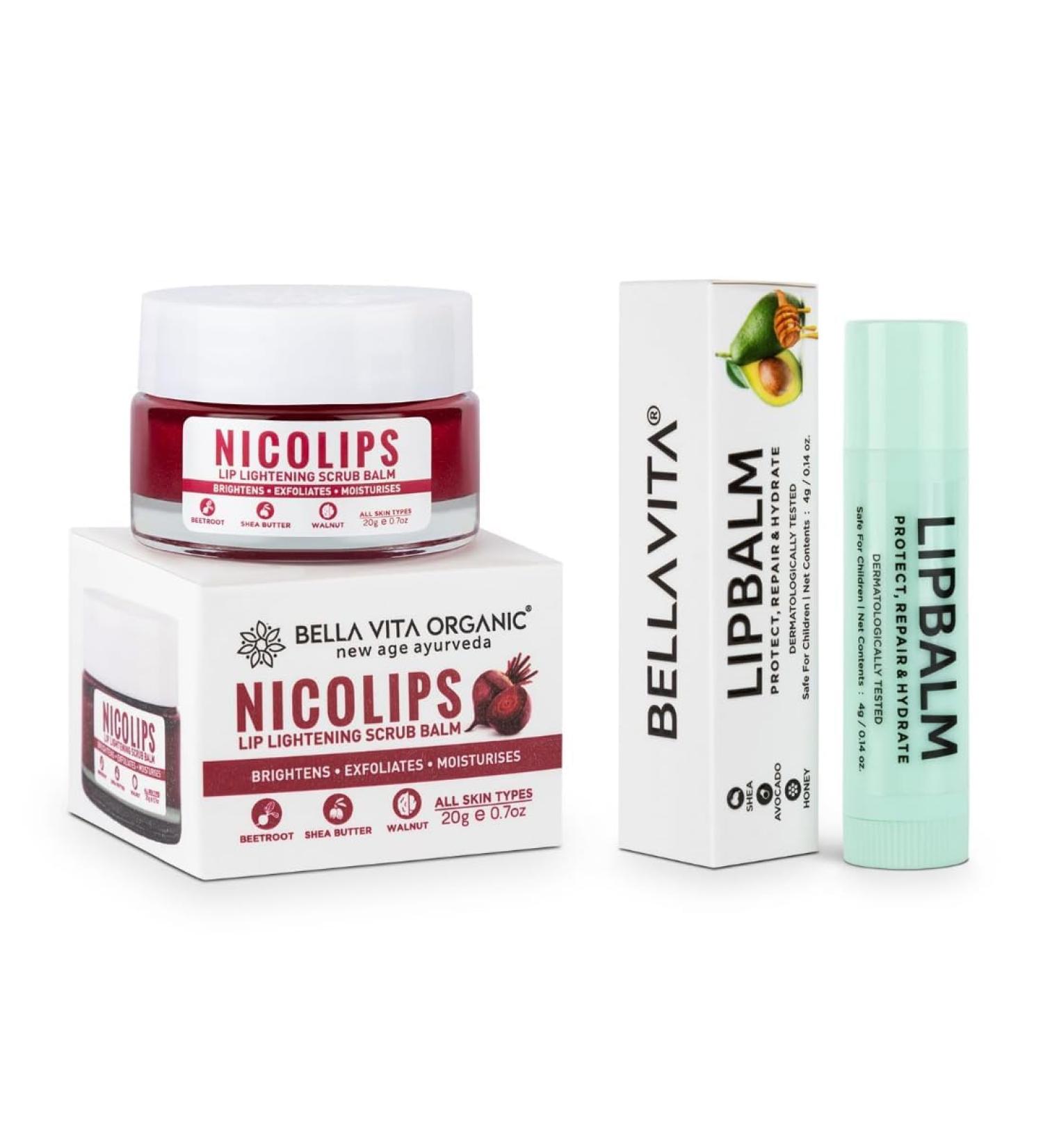 Be.ll.a Vit..a Organic NicoLips Lip Scrub & NicoBalm Lip Balm Combo For Dry Chapped & Dark Lips Remover Treatment 20 g  - Buy Online on GoSupps.com