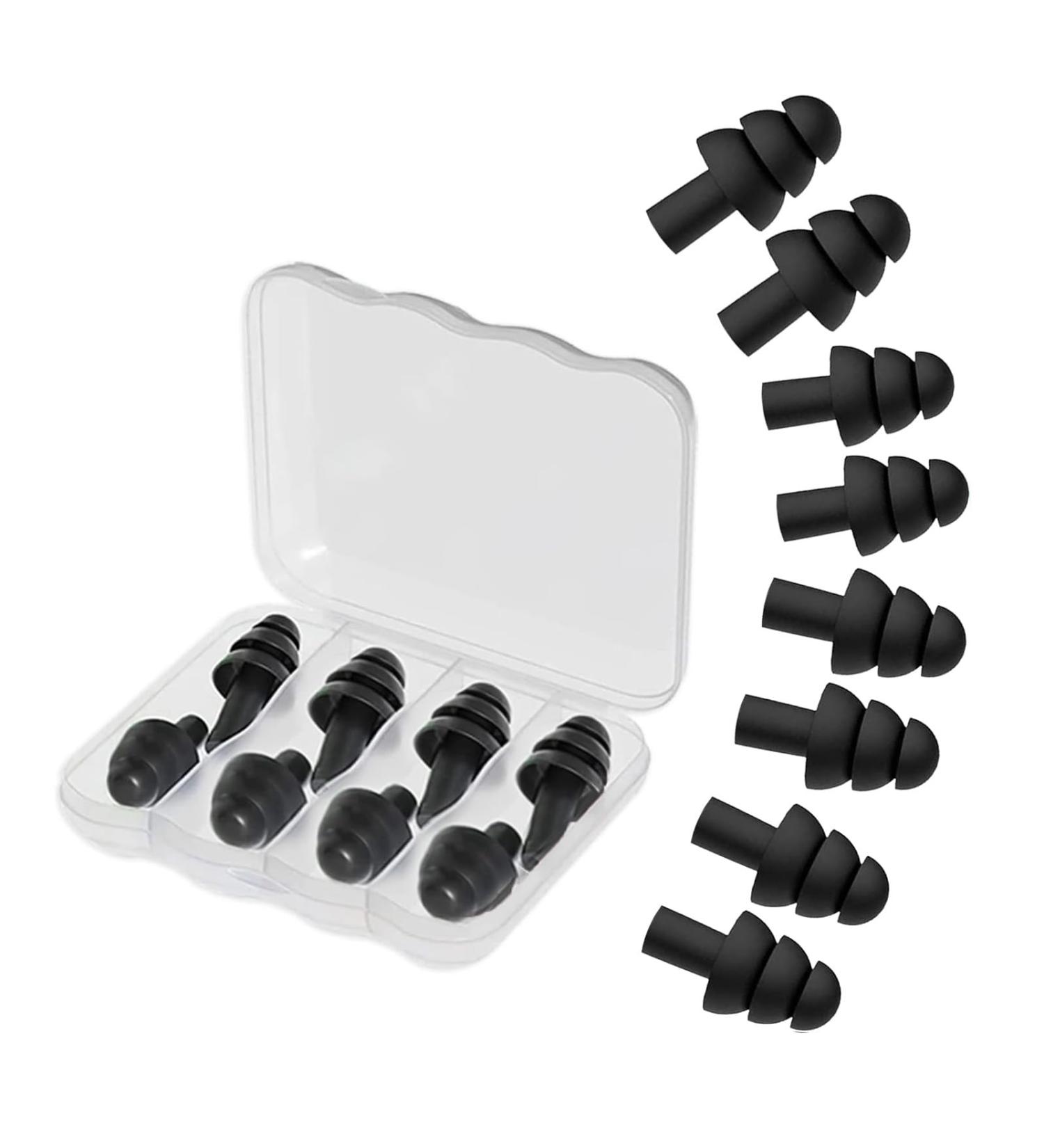 4 Pairs Silicone Ear Plugs for Sleeping | Noise Cancelling Black Earplugs for Swimming Snoring Concerts & Travel - Buy Online on GoSupps.com