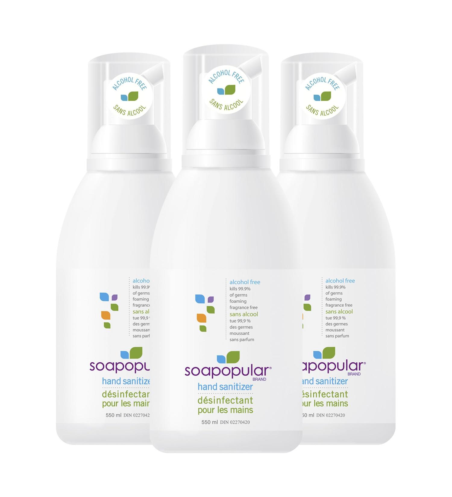 Soapopular Alcohol Free Foam Hand Sanitizer 0.15% Benzalkonium Chloride Hypoallergenic Fragrance Free Safer for Kids 550mL (Pack of 3) - Buy Online on GoSupps.com