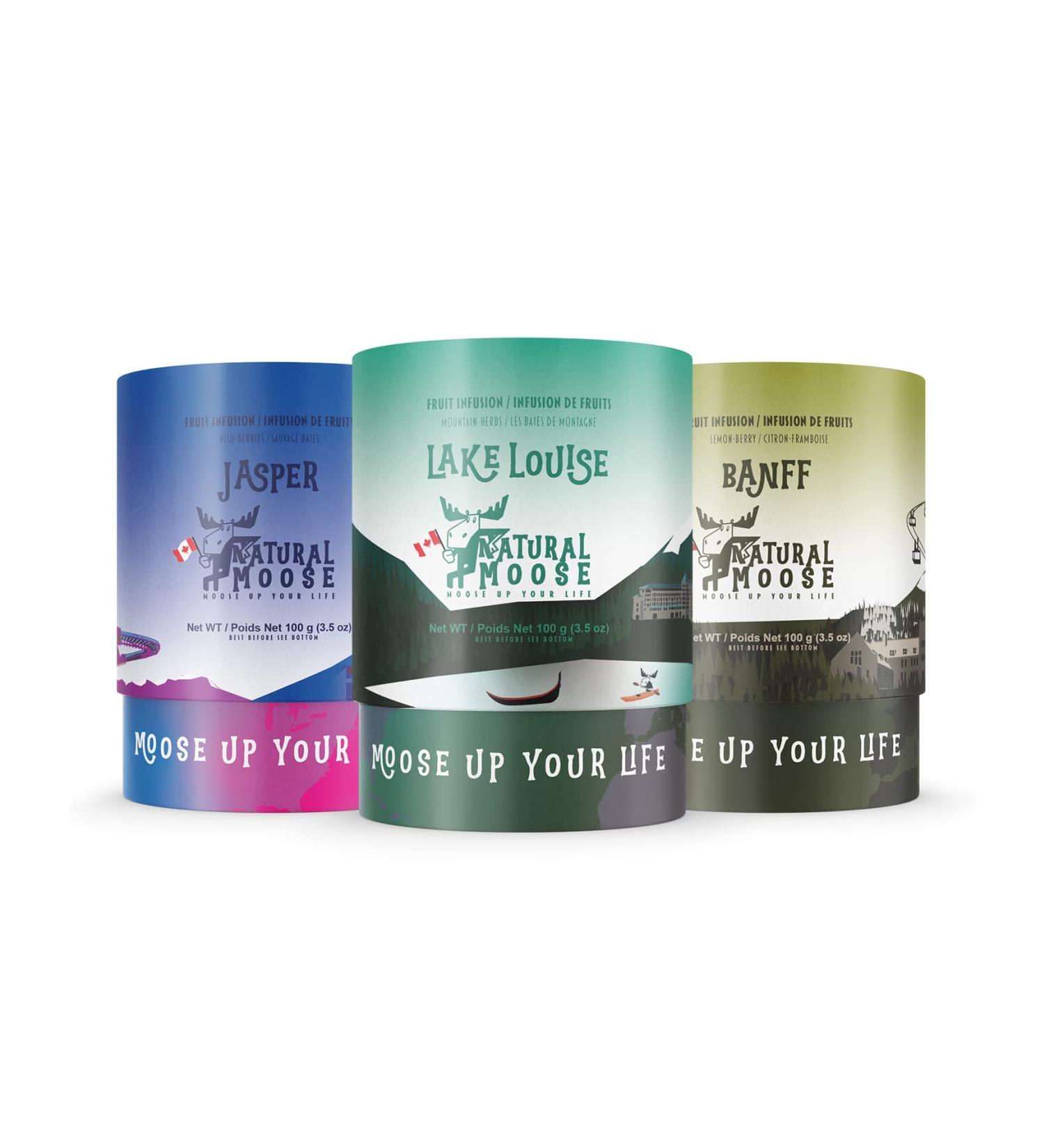 Natural Moose | Premium Loose-Leaf Tea | Rocky Mountain Bundle | Jasper Lake Louise and Banff | 3 x 100g Rocky Mountain | Herbs and Berries 3pcs - Buy Online on GoSupps.com