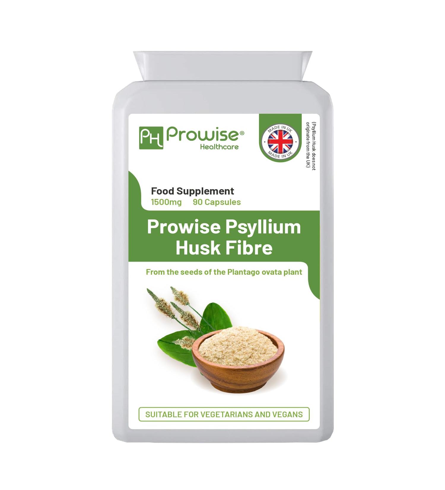 Psyllium Husk 1500mg x 90 Capsules - Natural Dietary Fibre for Colon Cleansing & Bowel Health - UK Manufactured | Prowise Healthcare - Buy Online on GoSupps.com