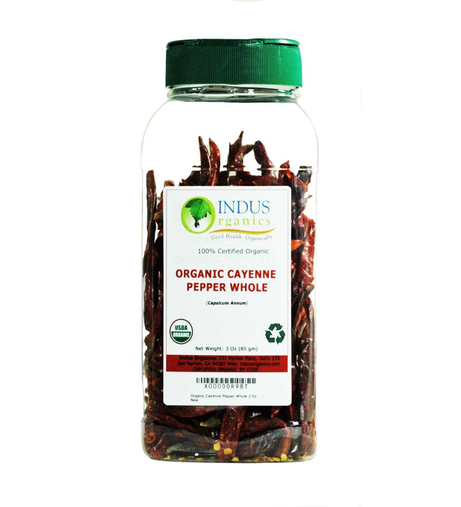 Indus Organics Cayenne Pepper Whole - 3 Oz Jar (40,000 SHU) | Premium Grade, Steam Sterilized, High Purity - Buy Online on GoSupps.com