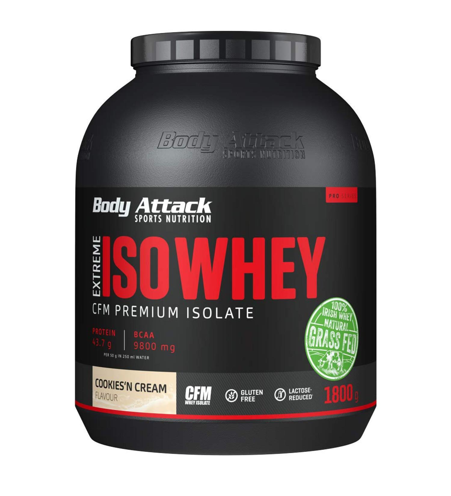 Body Attack Extreme ISO Whey - Cookies N Cream 1.8kg | 100% Irish CFM Whey Protein Isolate Gluten-Free Low Fat Rich in EAAs Aspartame-Free - Buy Online on GoSupps.com
