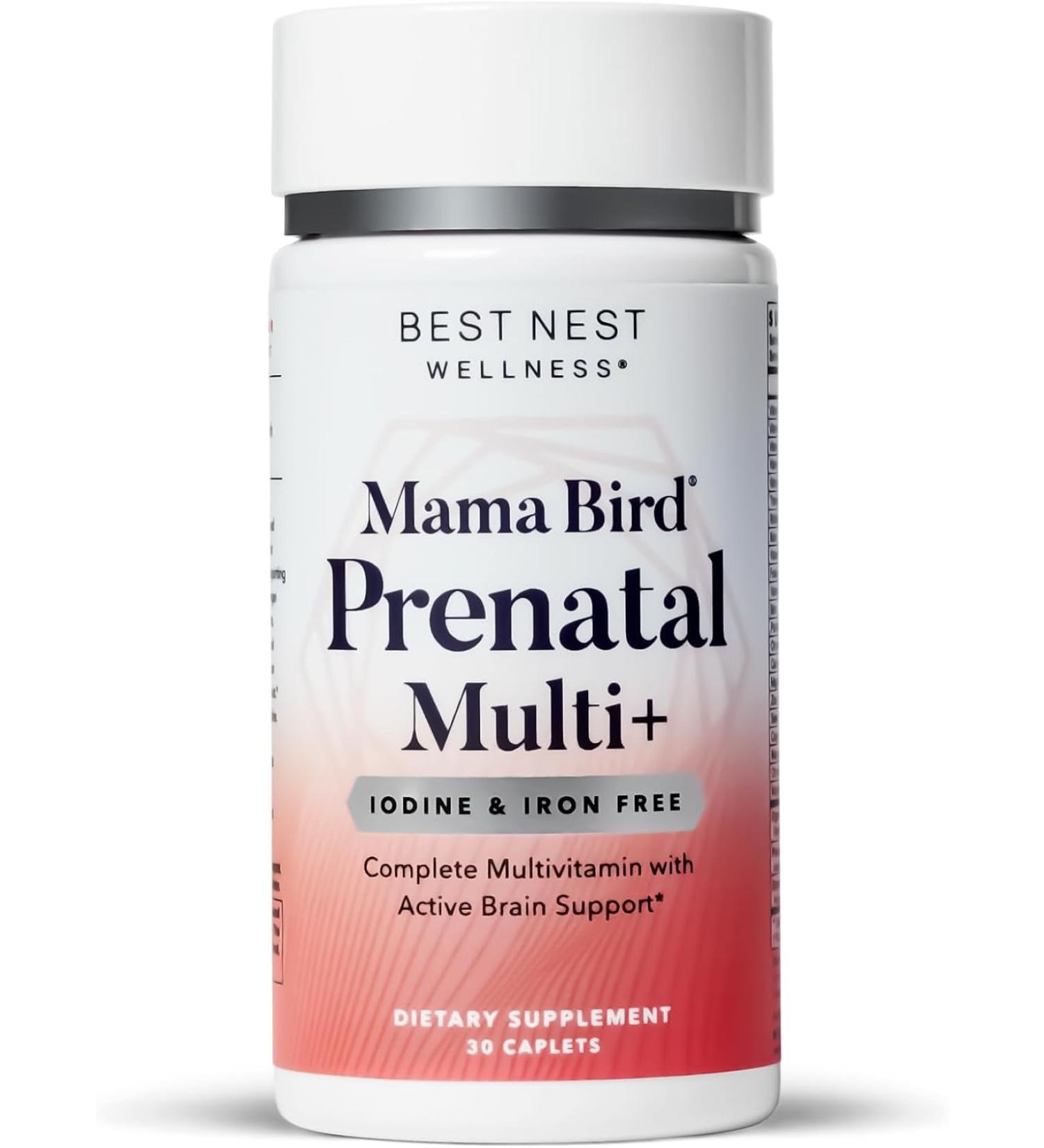 Mama Bird Prenatal Multi Iron-Free Gift Bagged with Methylfolate & Herbal Blend - Vegan & Organic - Healthy Pregnancy Secrets Guide - 30 Ct - Buy Online on GoSupps.com