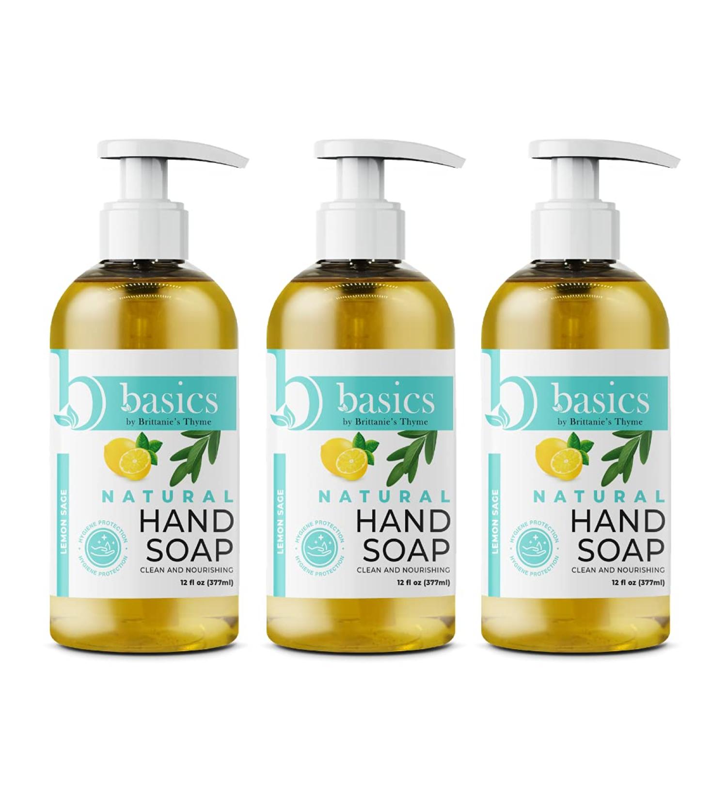 Brittanie's Thyme Basics Natural Olive Oil Hand Soap Lemon Sage - 12 fl oz (Pack of 3) - Cruelty-Free, Vegan, Paraben-Free, Sulfate-Free - Buy Online on GoSupps.com