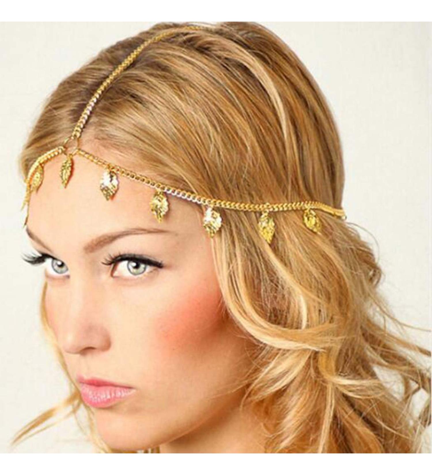 Zoestar Boho Head Chain Gold Leaf Tassel Hair Jewelry Bridal Headpiece Festival Headband for Women and Girls - Buy Online on GoSupps.com