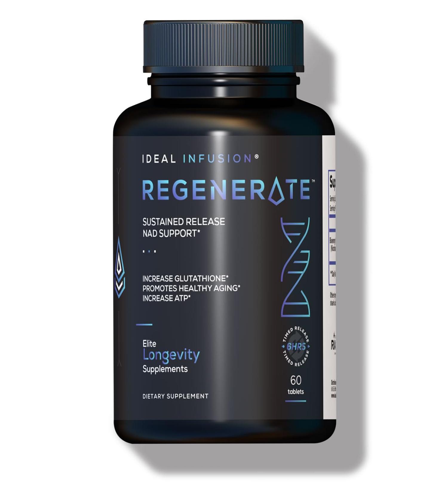 Ideal Infusion Regenerate Sustained Release Supplement for NAD & NR Biosynthesis, Boost ATP, NAD+, Glutathione: Cardiovascular Health & Muscle Vitality (60 Servings) Vegan - Buy Online on GoSupps.com