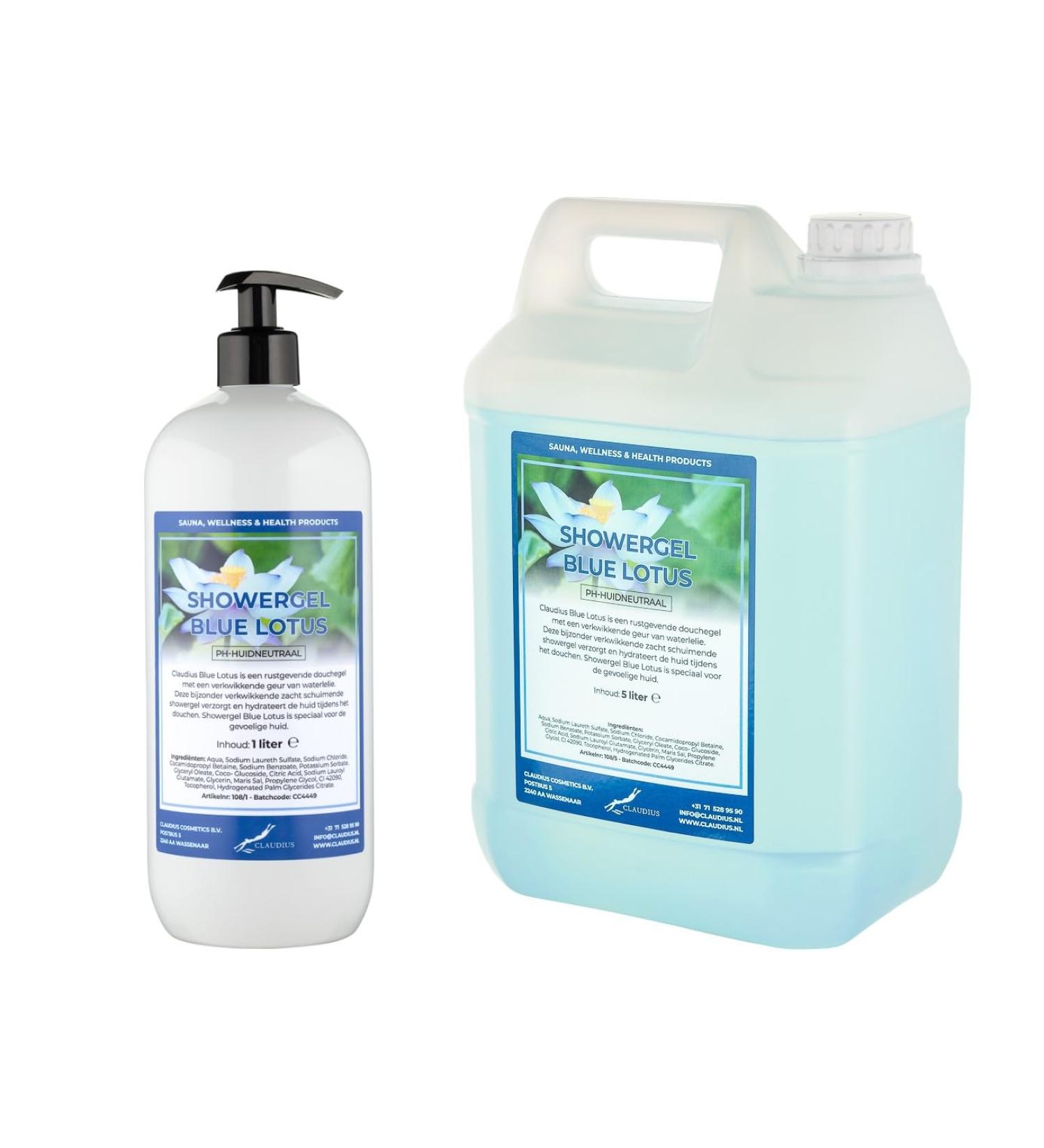 Claudius Showergel Blue Lotus 5 liter + 1 liter met pomp wit