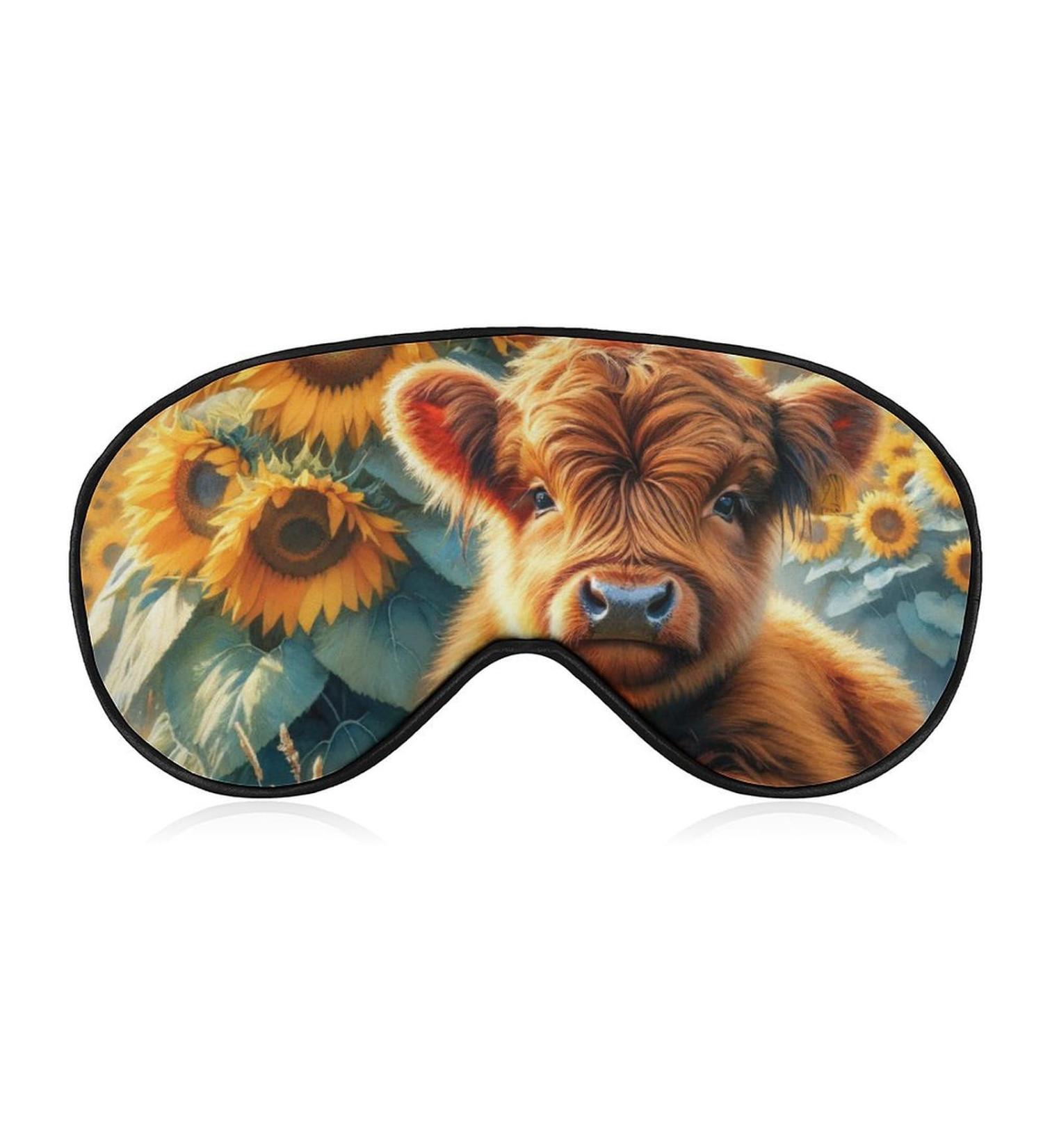 Cute Highland Cow Sleeping Mask with Sunflowers Adjustable Light-Blocking Eye Cover for Men Women Girls & Boys | Watercolor Soft Sleepmask - Buy Online on GoSupps.com