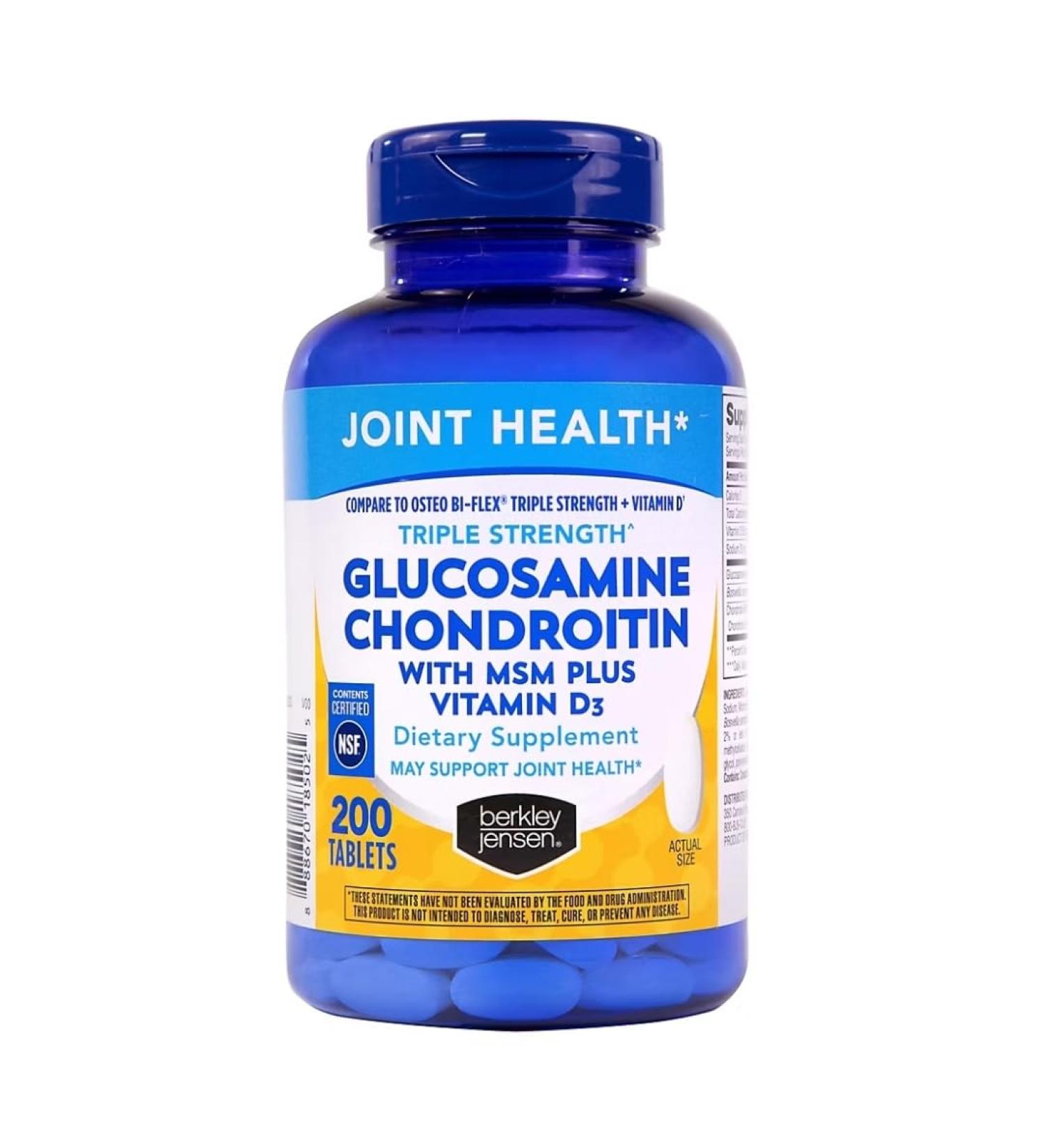 Berkley Jensen Glucosamine Chondroitin Triple Strength Glucosamine Chondroitin Complex with MSM and D3 Joint Supplement Tablets for Joint Support and Cartilages NSF Certified 200 Ct. (Pack of 1) - Buy Online on GoSupps.com