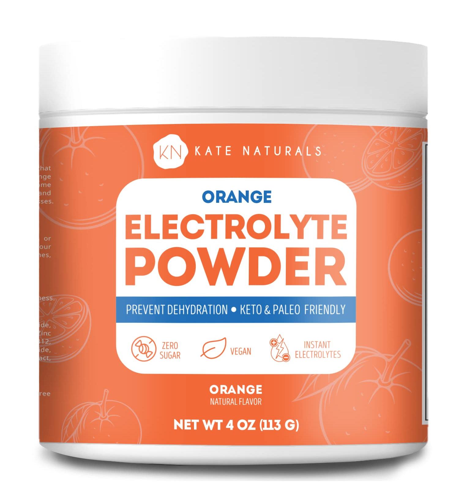 Kate Naturals Orange Electrolytes Powder 4oz - Vegan Instant Electrolytes for Energy, Hydration, and Cramp Relief - Non-GMO, Keto-Friendly, Zero Sugar - Buy Online on GoSupps.com