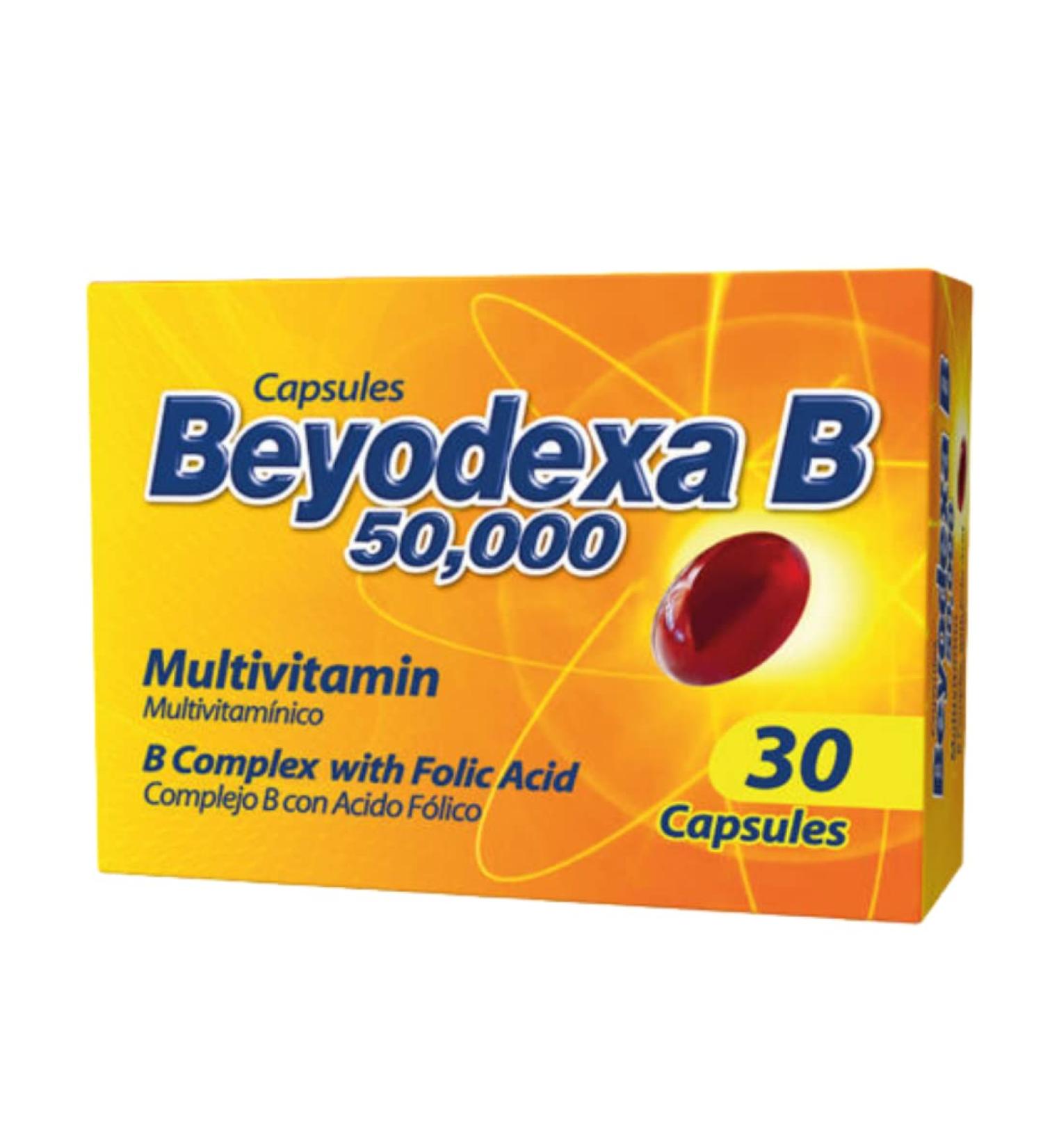 Beyodexa B 50 000 Multivitamin B Complex with Folic Acid - 30 Capsules | Nervous System & Energy Support - Buy Online on GoSupps.com