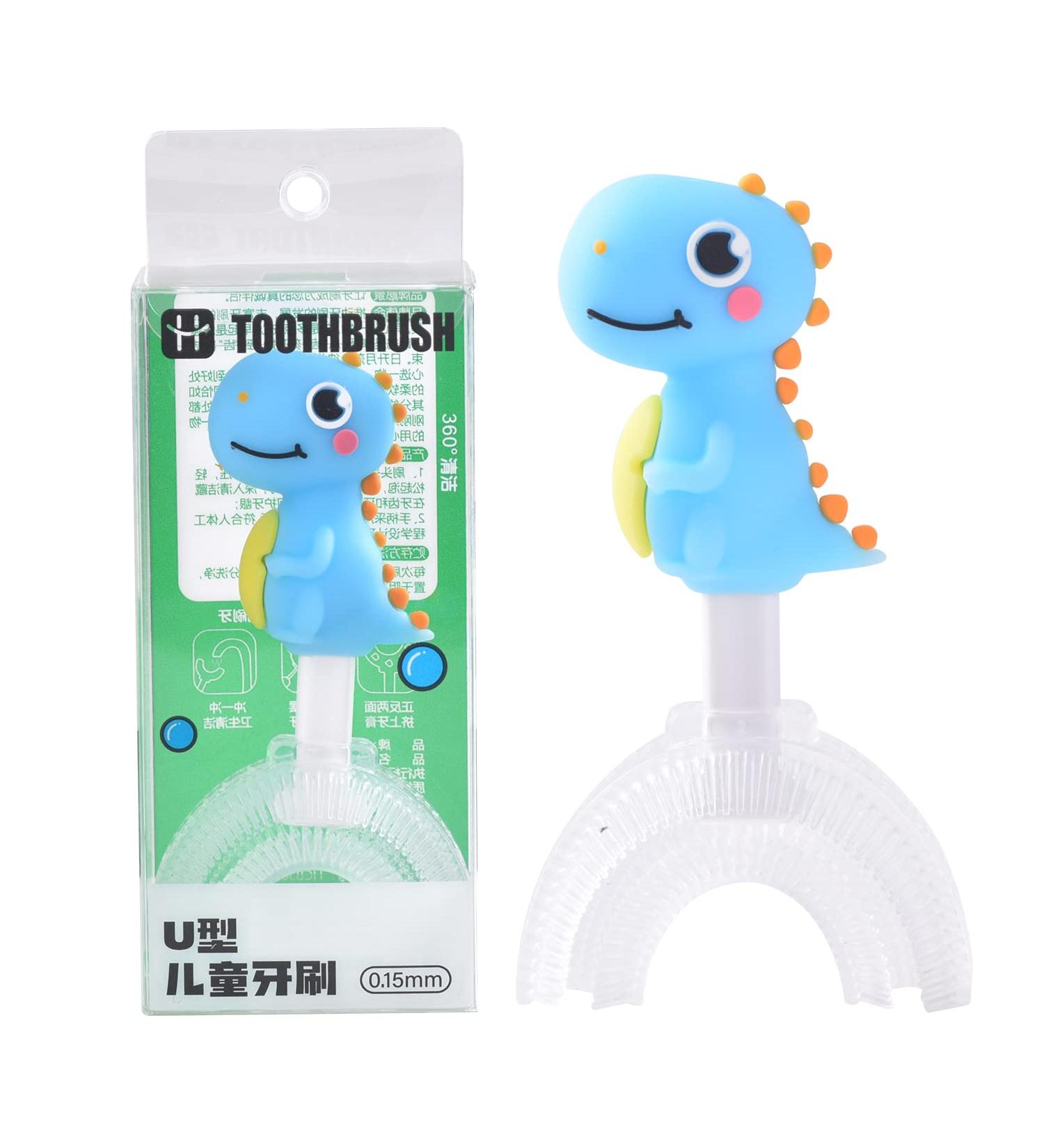 Kids U Shaped Cartoon Training Toothbrush | Age 2-6 | Food Grade Soft Silicone | 360 Oral Teeth Cleaning Design | Blue - Buy Online on GoSupps.com