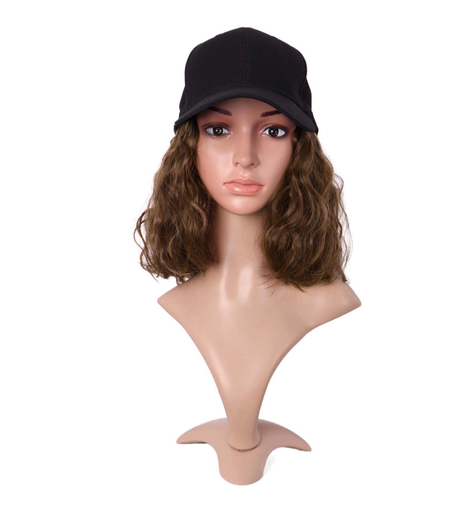 MapofBeauty Short Curly BOB Synthetic Hair Extension Baseball Hat Wig (Brown) - 13 Inch/33 cm - Buy Online on GoSupps.com