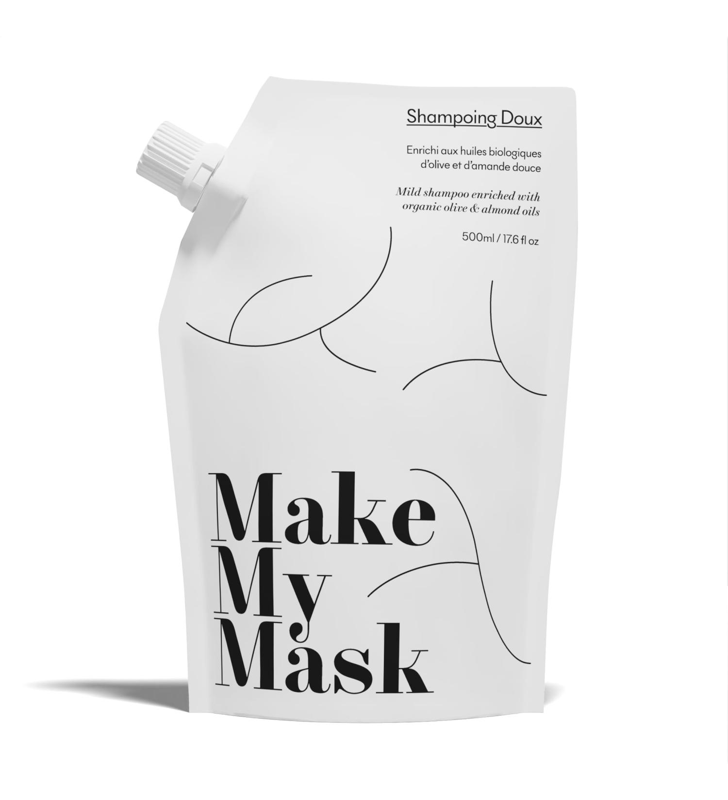 Make My Mask MakeMyMask Eco-Refill Gentle Natural Shampoo 500 ml - 97% ingredients of natural origin - Sulfate and silicone free - Made in France - Eco-friendly recyclable plastic pouch