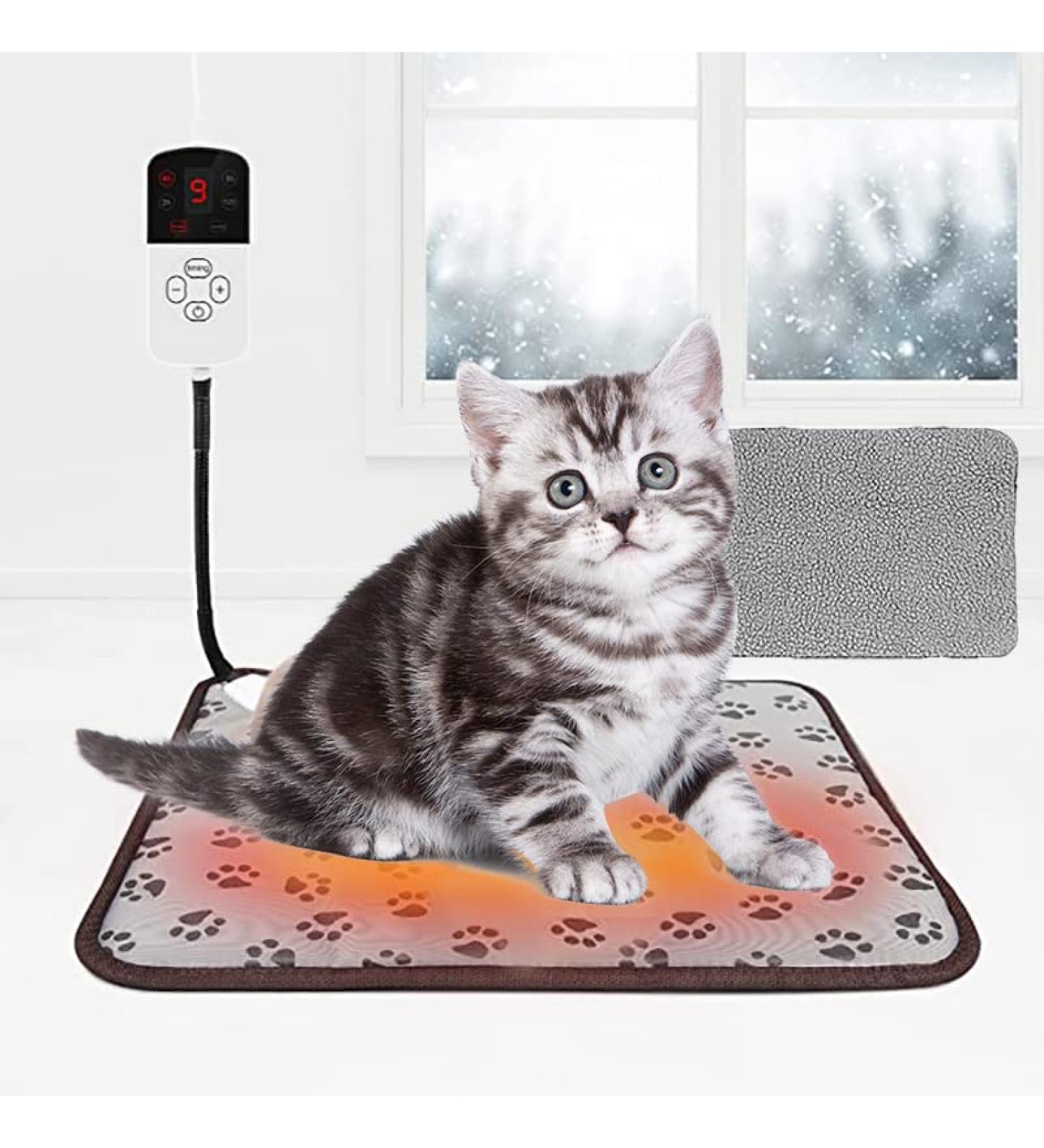 Adjustable Pet Heating Pad - Electric Dog Cat Thermal Mat with Timer & Waterproof Design - 18in x 18in Grey - Includes Anti-Chew Cord & Bonus Cover - Buy Online on GoSupps.com