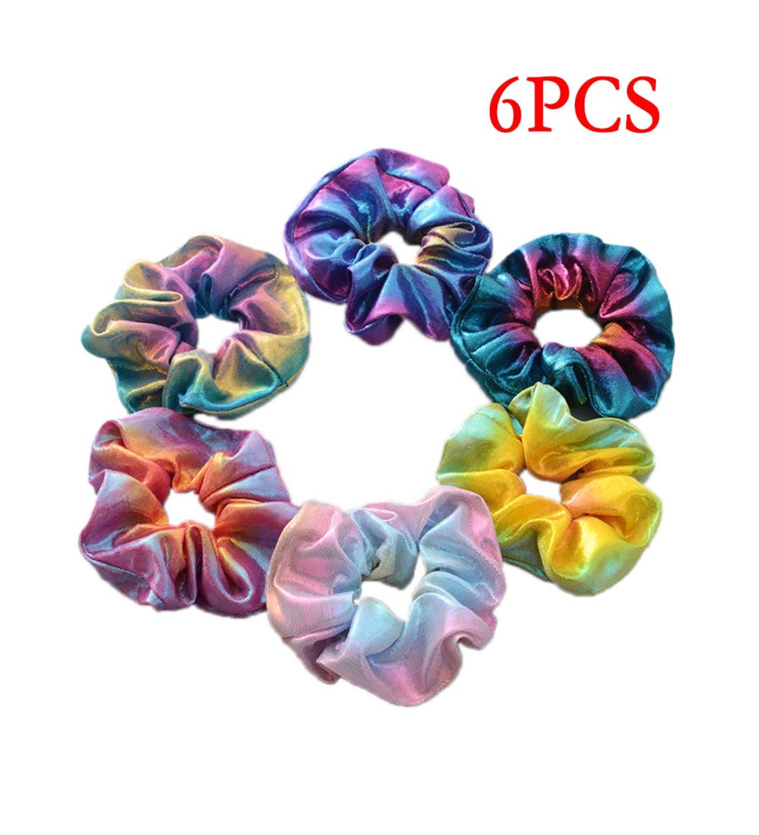 Shop 6-Pack Shiny Metallic Hair Scrunchies | Soft Elastic Ponytail Holders for Women & Girls - Perfect for Gym Dance & Club - Buy Online on GoSupps.com