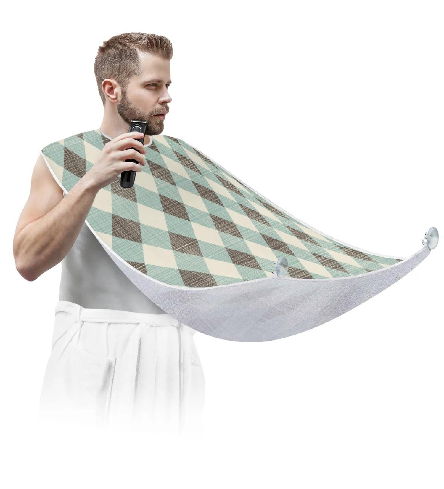 Beard Bib Apron for Men - Non-Stick Waterproof Hair Catcher Cape | Perfect for Shaving & Trimming | Geometric Design - Buy Online on GoSupps.com