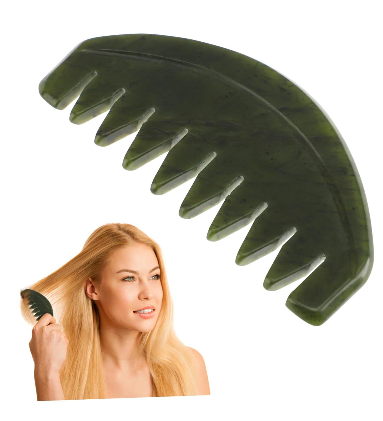 Magiclulu 2 Pool Sace Jade Krame Head Massager - Wooden Wide Tooth Gua Sha Hair Stimulator for Ladies | Natural Jade Scratch Board - Buy Online on GoSupps.com