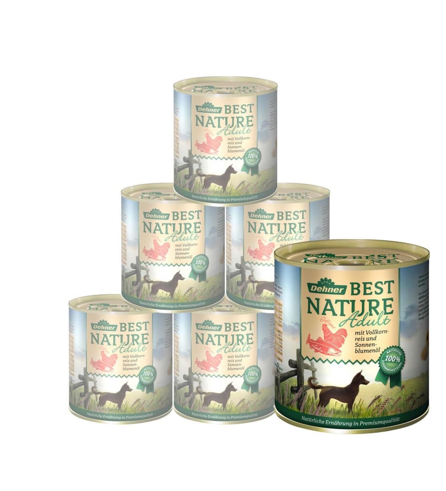 Buy Dehner Best Nature Grain-Free Wet Dog Food - Salmon & Poultry with Rice 6 x 800g Cans (4.8kg) - Perfect for Adult Dogs - International Shipping Available - Buy Online on GoSupps.com