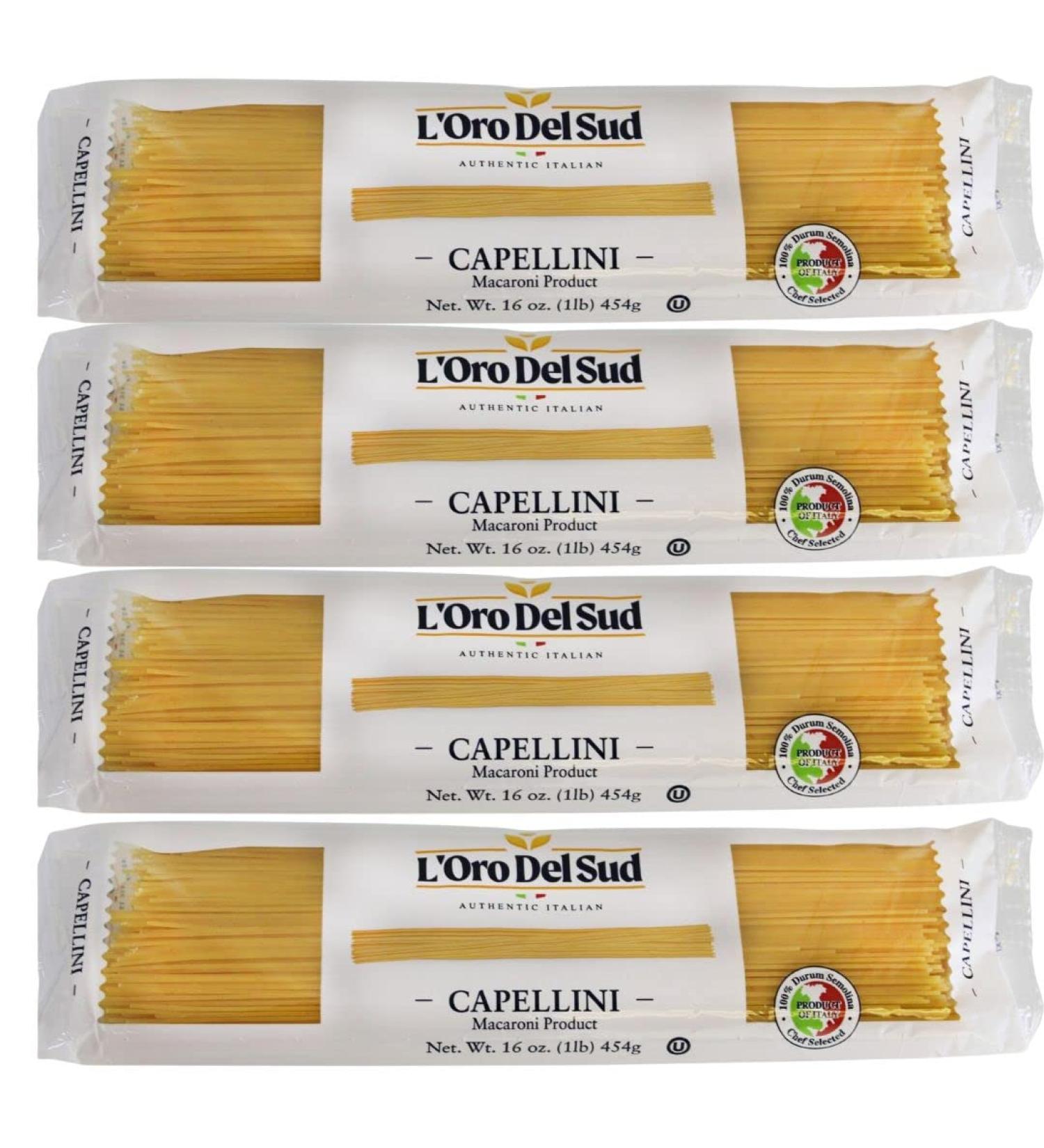 Capellini Italian Pasta 64oz - Premium Quality, Non GMO, Vegan, Kosher Certified - L'Oro del Sud (4 Pack) - Buy Online on GoSupps.com