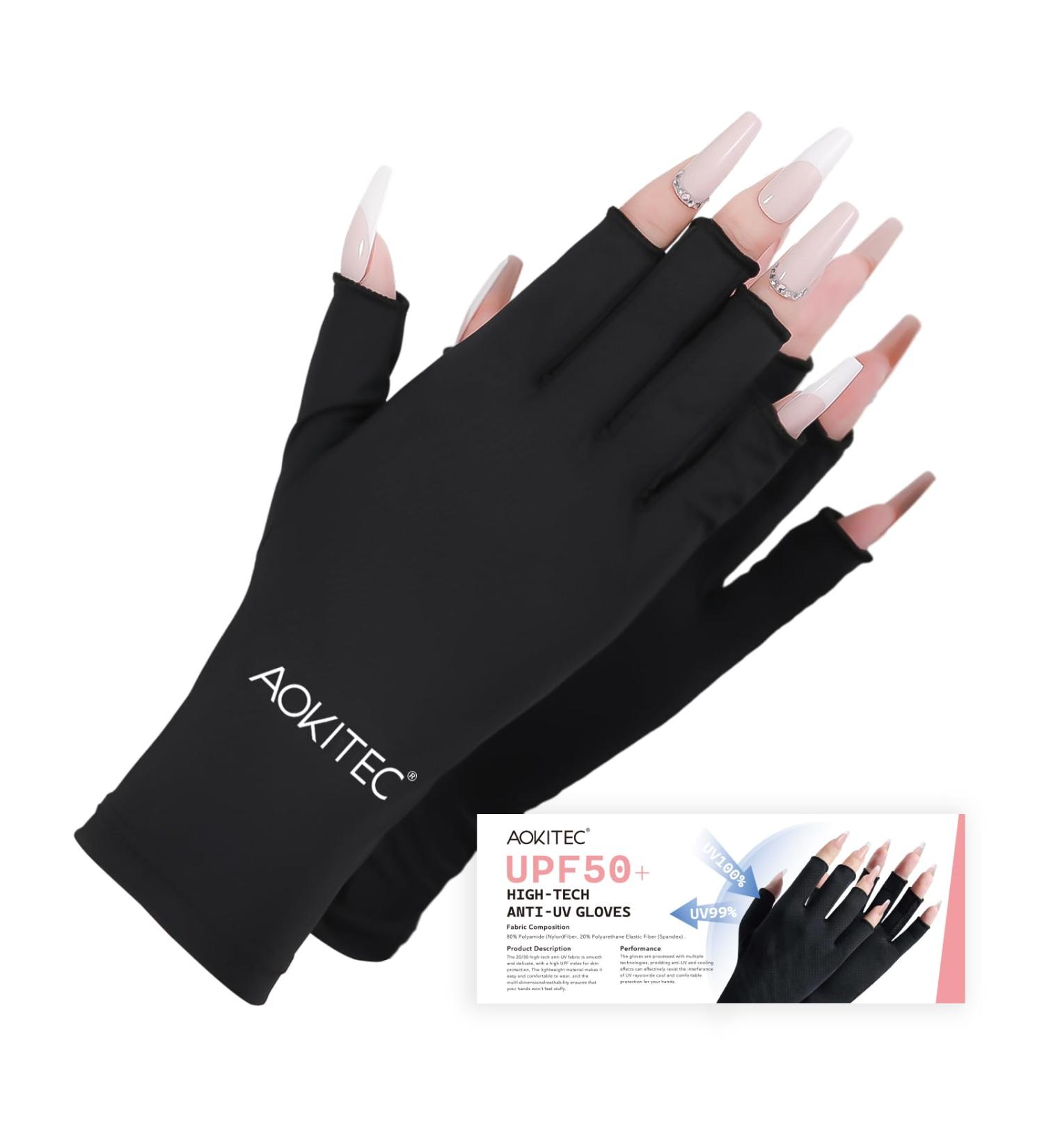 AOKITEC UV Gloves for Nails - UPF 50+ Fingerless UV Protection for Manicure & Nail Art Anti-UV Black Gloves for Skin Care & Nail Polish - Buy Online on GoSupps.com