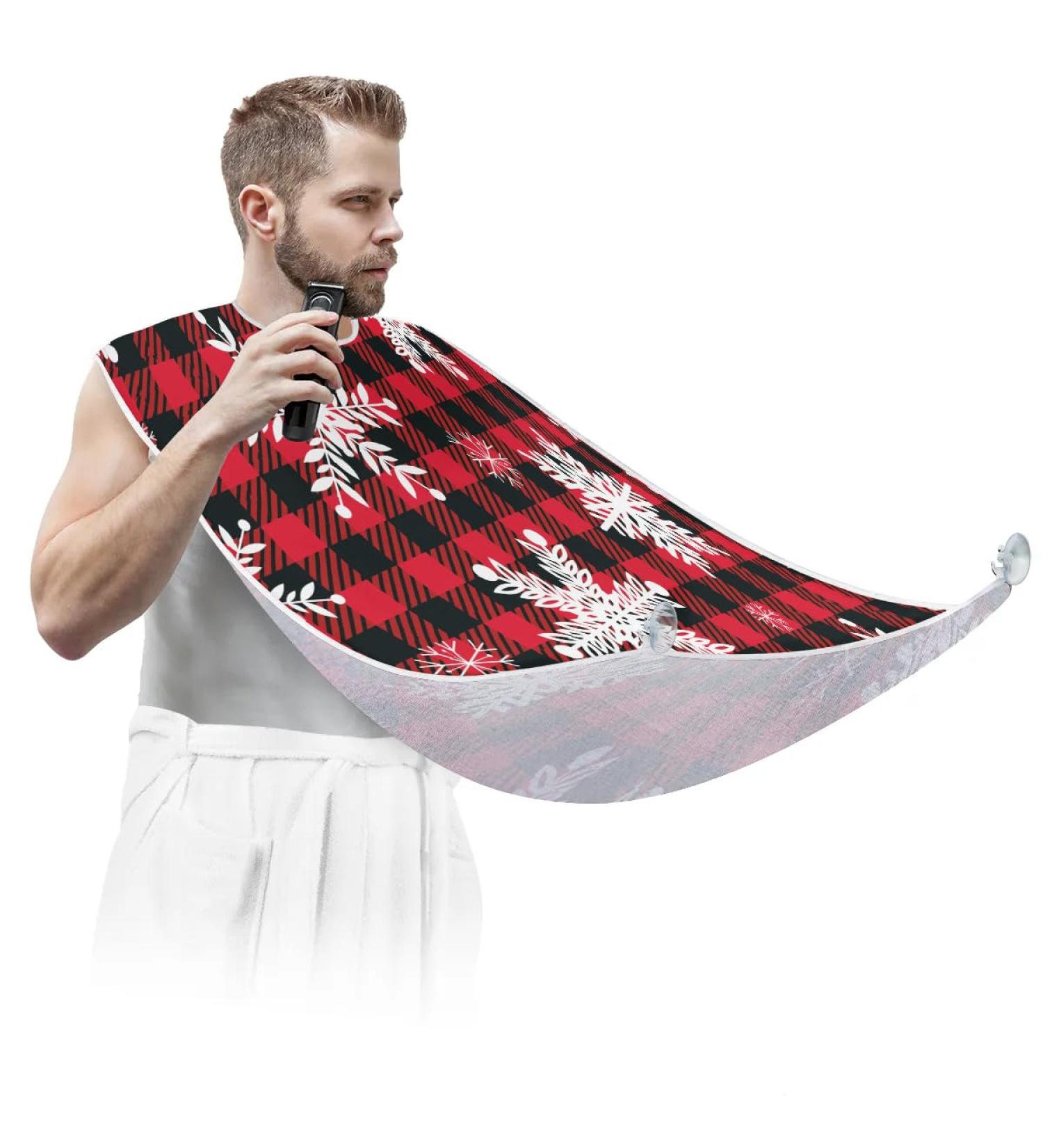 Buy Beard Bib Apron - Non-Stick Waterproof Beard Catcher for Men | Perfect for Shaving & Trimming | Christmas Snowflake Plaid - Buy Online on GoSupps.com