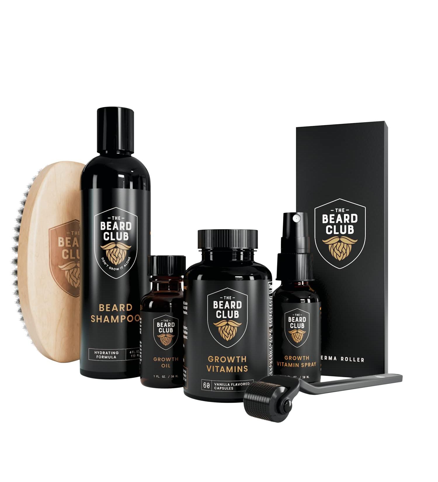 Beard Club Advanced Beard Growth Kit - Derma Roller, Growth Oil, Vitamins, Spray, Shampoo & Brush - Buy Online on GoSupps.com