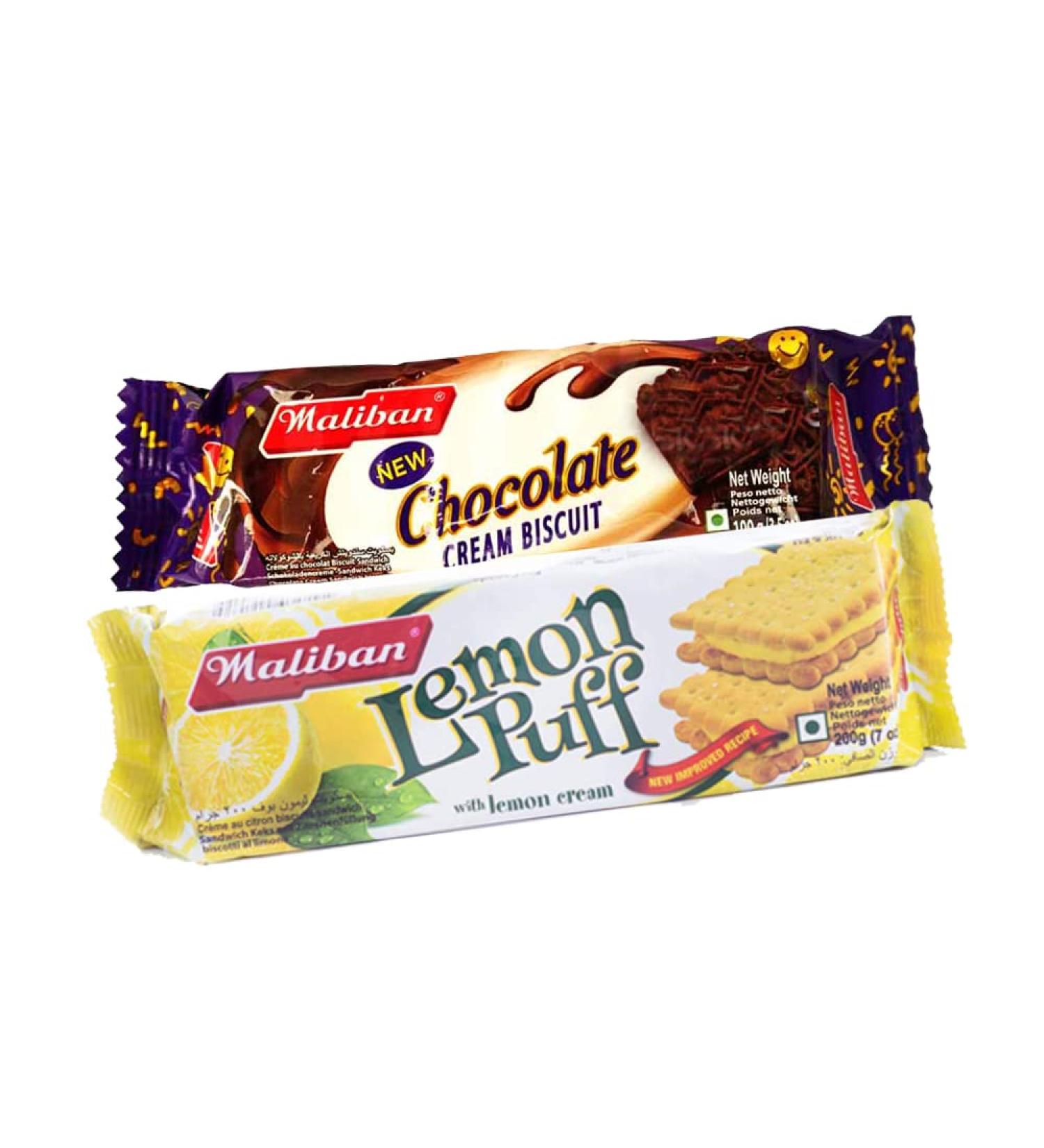 Maliban Biscuits Combo | Maliban Lemon Puff Biscuits 200G | Maliban Chocolate Biscuits 100G | Biscuits | Tea Time Snacks | Iconic Taste | Srilankan Origin | Combo Pack | Each Flavour 1 Pcs - Buy Online on GoSupps.com