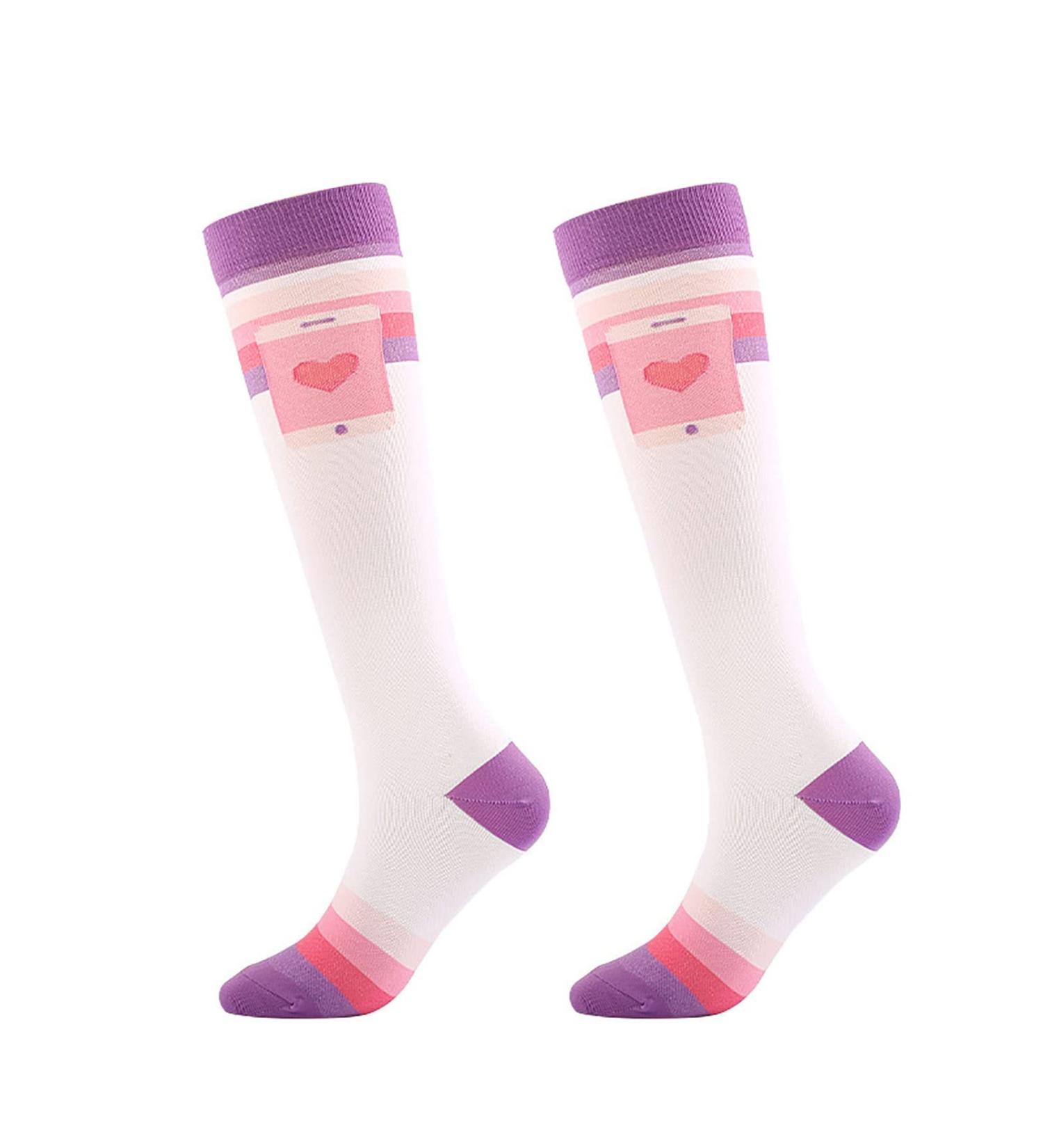 SANWOOD Long Socks Dot Heart Adult Compression Stockings Anti-Friction Anti-Pilling White S