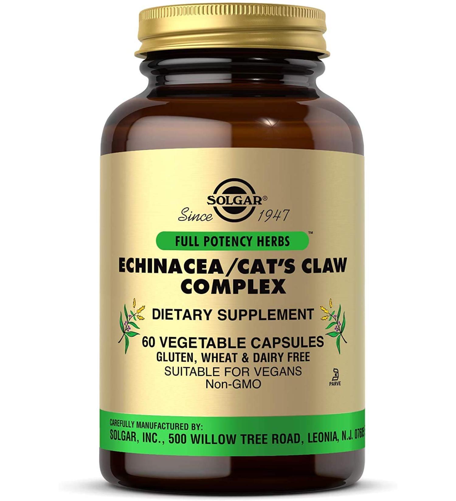 Solgar Echinacea & Cat's Claw Complex - 60 Vegetable Capsules for Immune Support - Buy Online on GoSupps.com