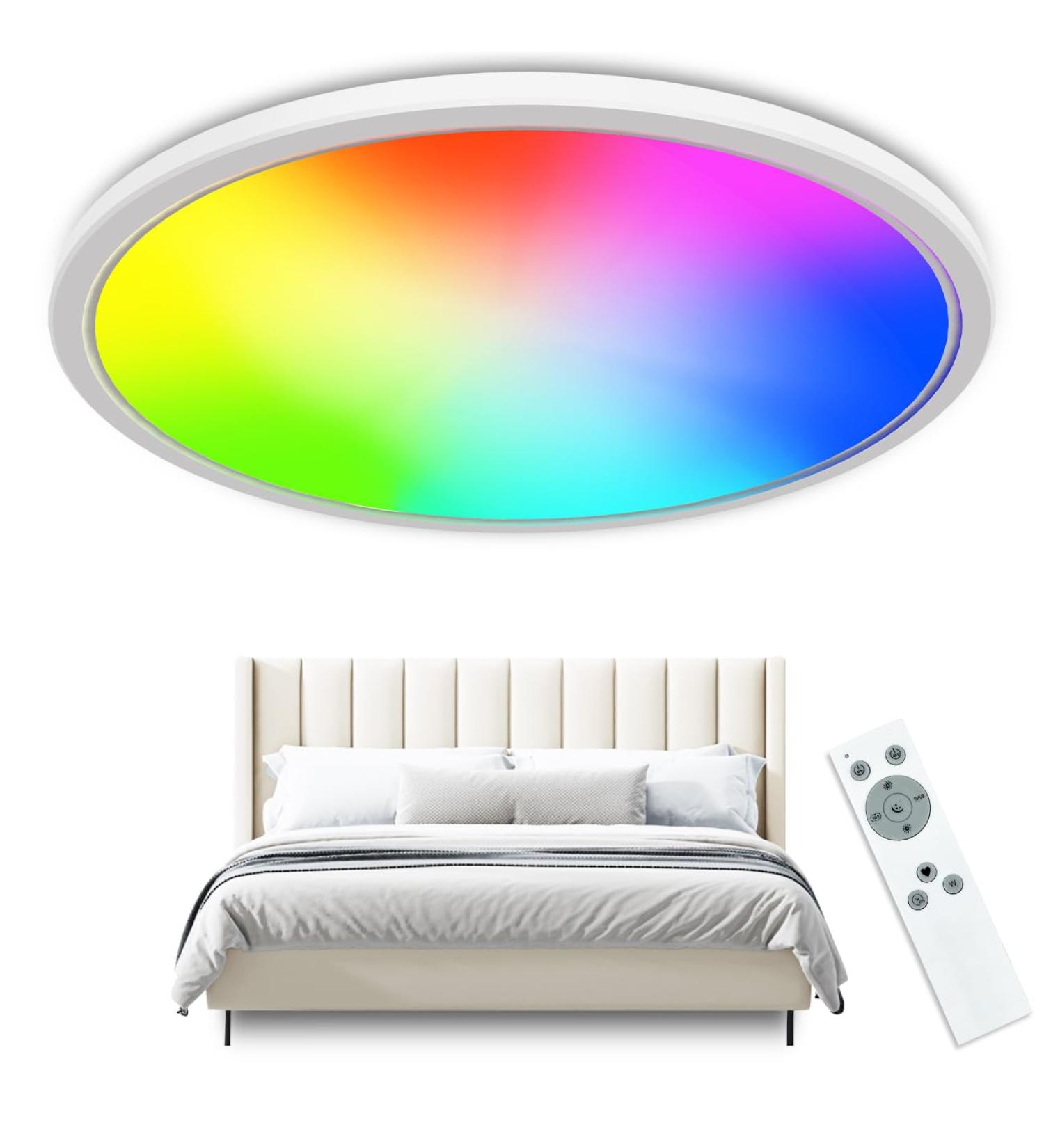 24W RGB LED Ceiling Lamp with Remote Control | Dimmable 4000K Color Change Panel for Kids' Bedroom Living Room & Bathroom - 29.5cm Peasur - Buy Online on GoSupps.com