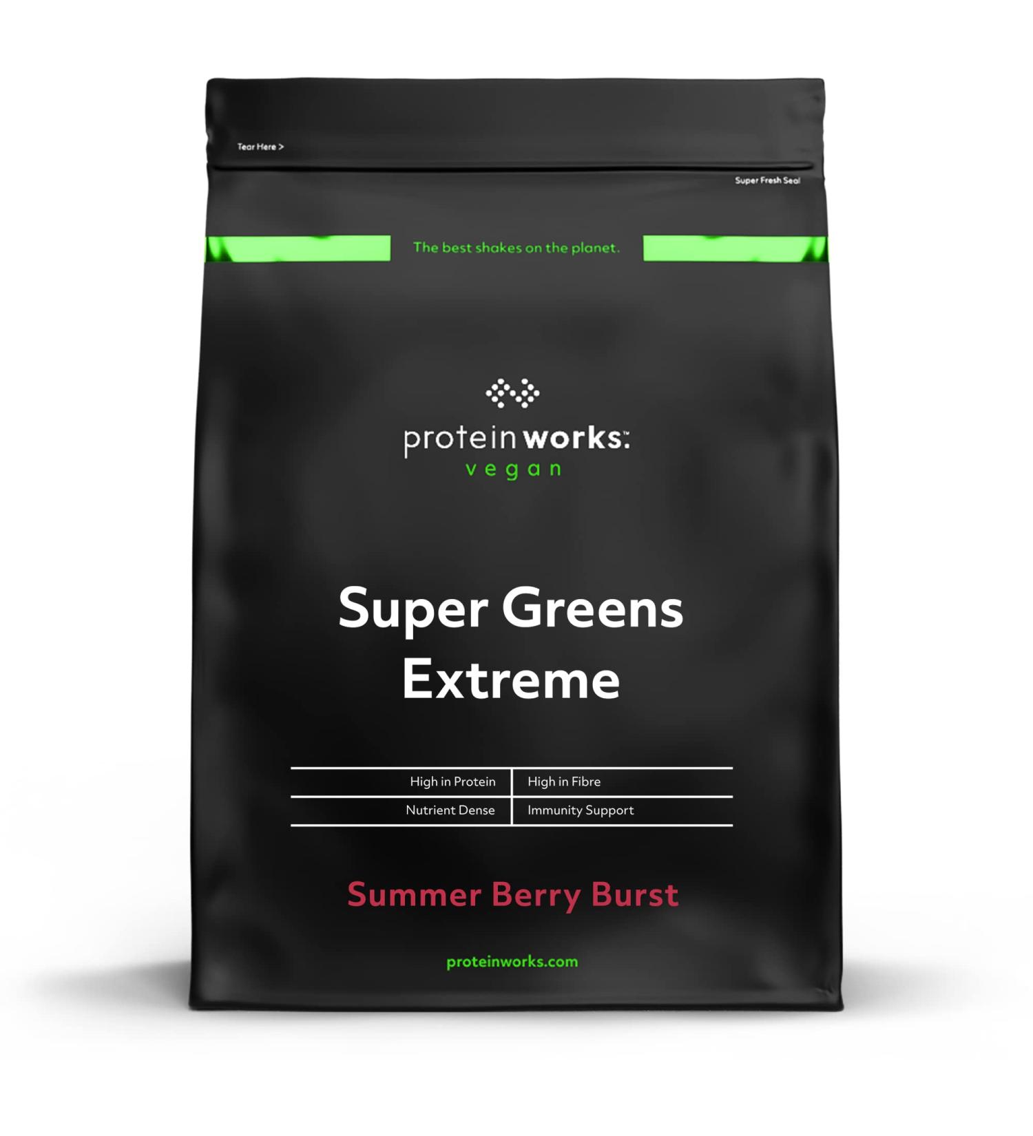 Protein Works Super Greens Extreme 150+ Health Benefits 41 Active Ingredients Vegan & Gluten Free Low Sugar Red Fruit Explosion 1kg - Buy Online on GoSupps.com