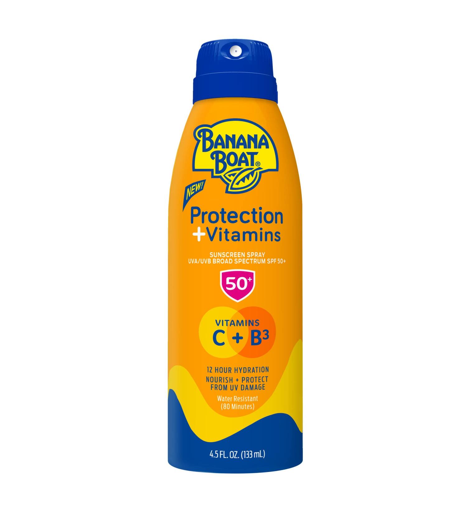 Banana Boat Sunscreen Spray SPF 50 | Moisturizing with Vitamin C & Niacinamide | 4.5 oz Sunscreen Protection for Skin - Buy Online on GoSupps.com