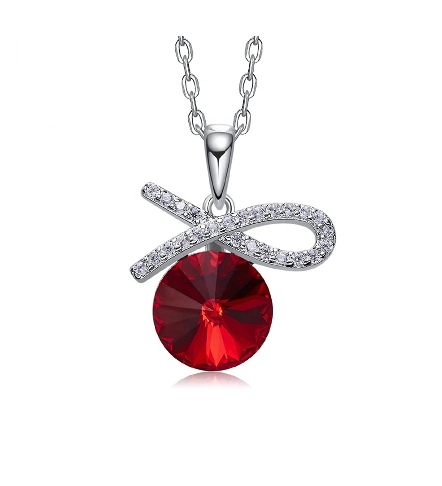 HAODUOO Necklace Pendant Silver Handmade Bow with Red Gem Stones Crystals Fine Women Jewelry Gifts - Buy Online on GoSupps.com