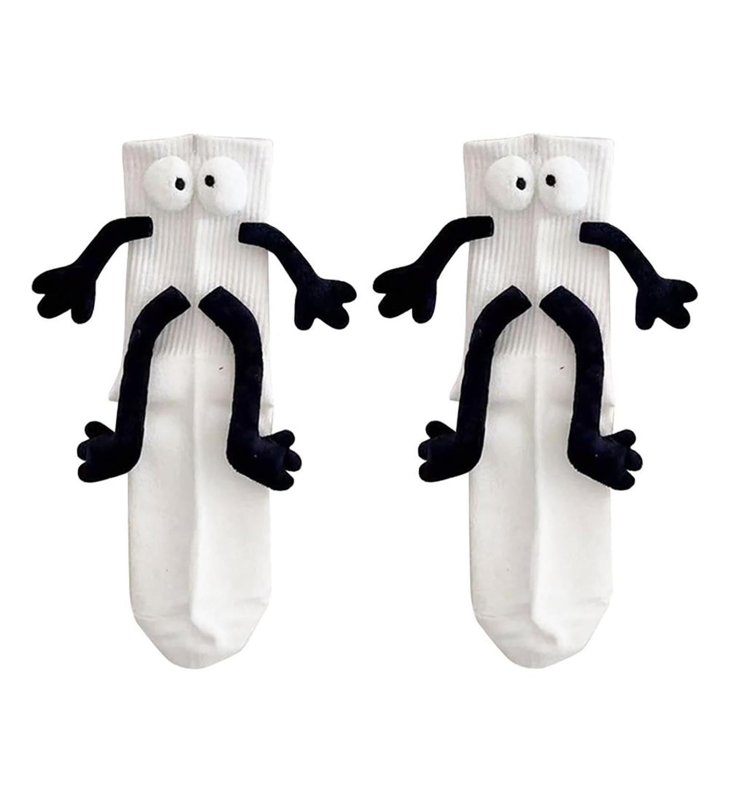 PHILISENMALL Couple Holding Hands Socks | 3D Doll Funny Magnetic Suction Gift | Boyfriend Girlfriend White Socks - Buy Online on GoSupps.com