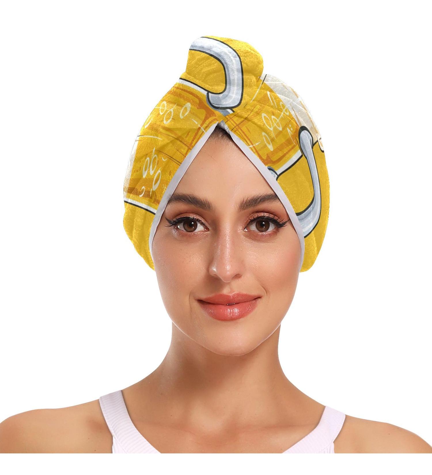 Beer Yellow Hair Towel 2 Pack - Super Absorbent Quick Dry Hair Turbans for Women & Girls | Stylish & Functional - Buy Online on GoSupps.com