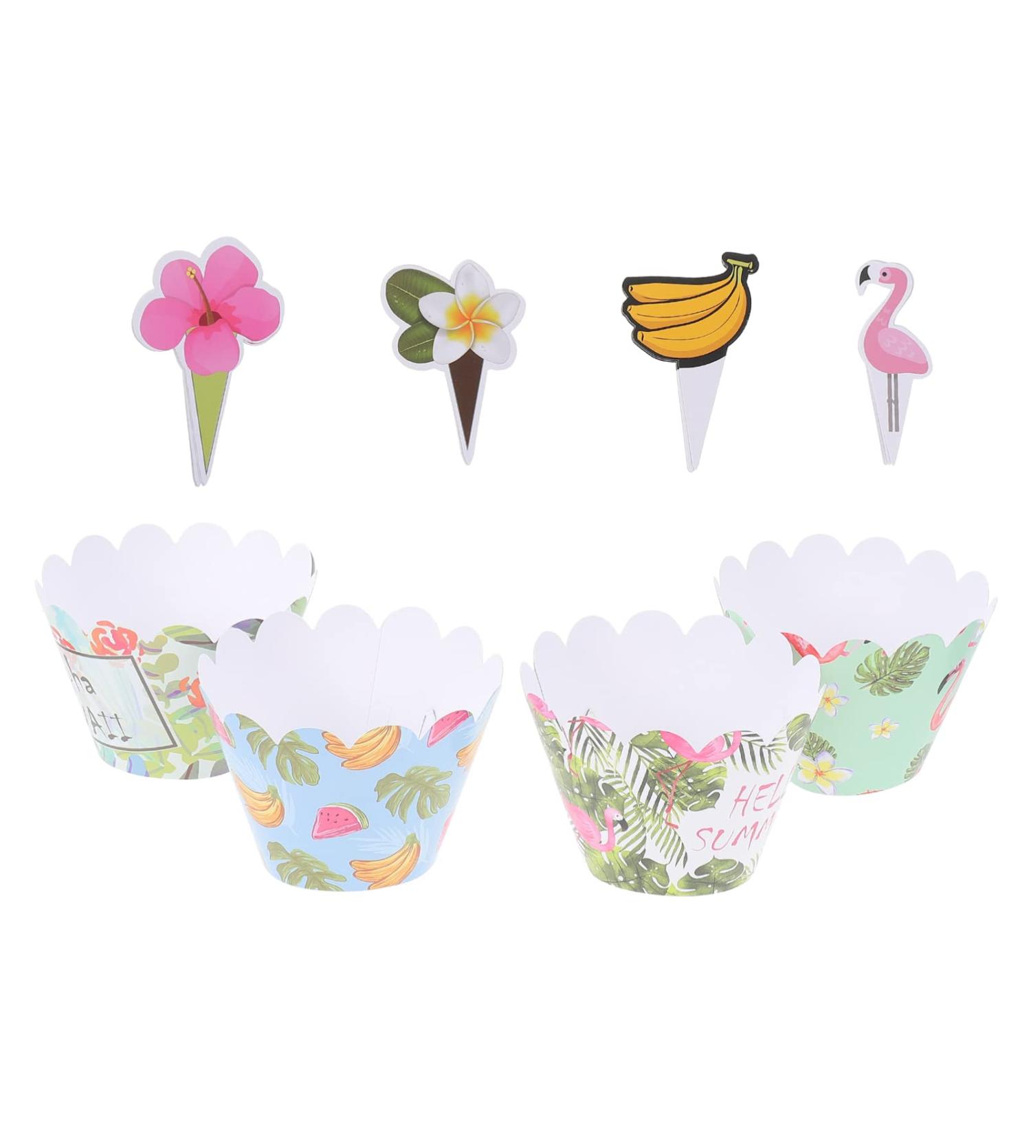 jojofuny 3 Sets Cake Surrounding Cards Hawaiian Cupcake Paper Beach Wrapping Paper Tropical Cupcake Hawaiian Party Nativity Decor Flamingo Happy Birthday Cake Cupcake Cups Christmas Plug-in Assorted Colorx3pcs 8X5.2CMx3pcs - Buy Online on GoSupps.com