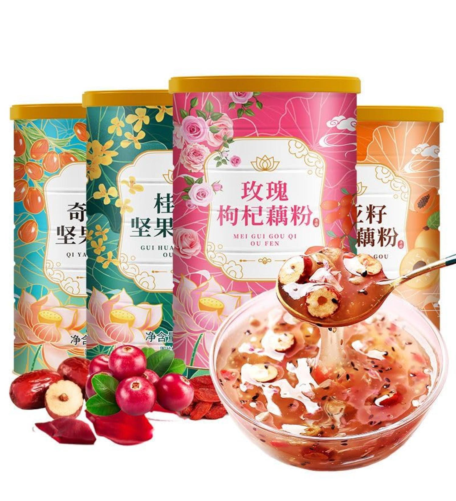 Osmanthus nut lotus root powder soup instant brewed and ready to eat red jujube nut soup rose flavored full belly snack fruit soup Nutritional breakfast gift (Mix and match lotus root powder 4 can) - Buy Online on GoSupps.com