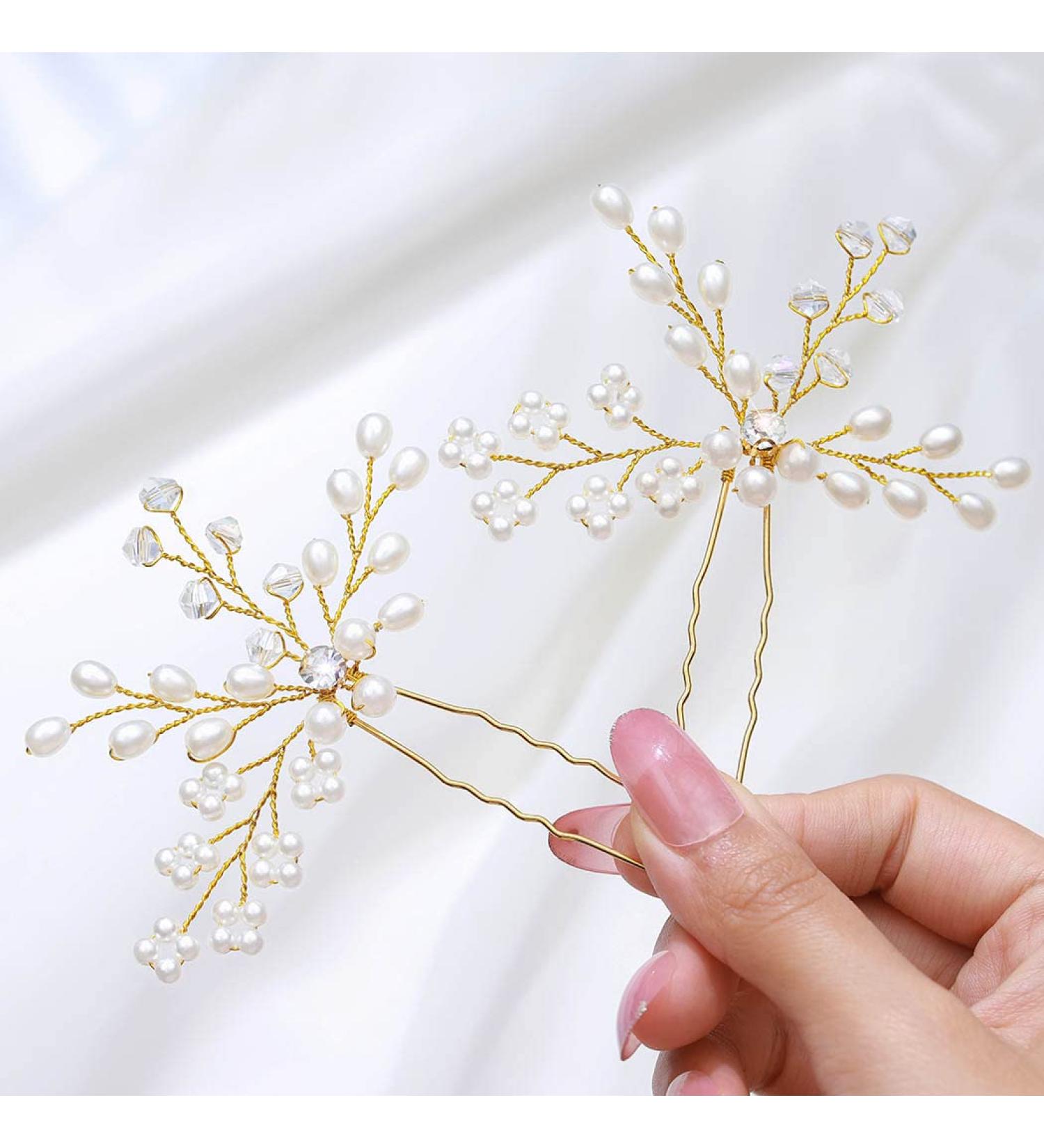 Fairvir Silver Rhinestone Flower Hairpins | Bridal Jewelry Headdress | 2-Piece Gold Crystal Hair Accessories for Women & Girls - Buy Online on GoSupps.com