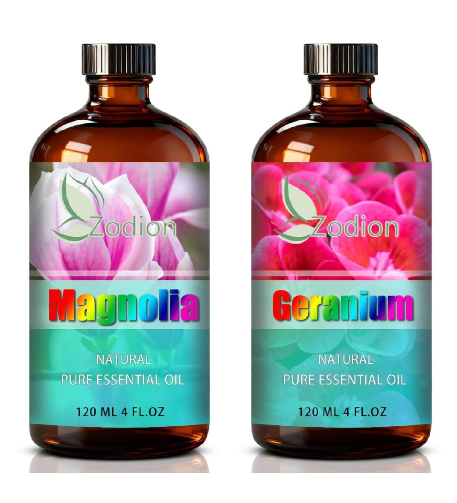 Geranium Essential Oil 4 Fl Oz and Magnolia Essential Oil 4 Fl Oz - Geranium & Magnolia Oil for Diffuser Aromatherapy Home Fragrance Skin & Hair Care DIY Candle & Soap Making Yoga - Buy Online on GoSupps.com