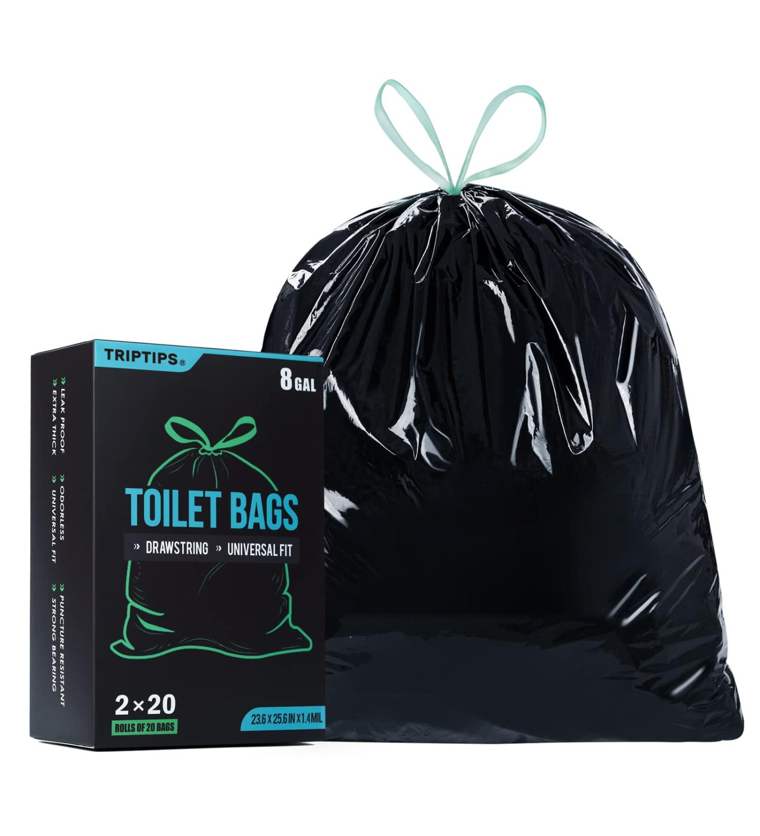 TRIPTIPS Portable Toilet Bags 40 Count Drawstring 8 Gallon Camping Toilet Bags Toilet Waste Bags Leak-Proof Toilet Liners Trash Bags for Camping Hiking Traveling 2 Roll *40 Counts - Buy Online on GoSupps.com
