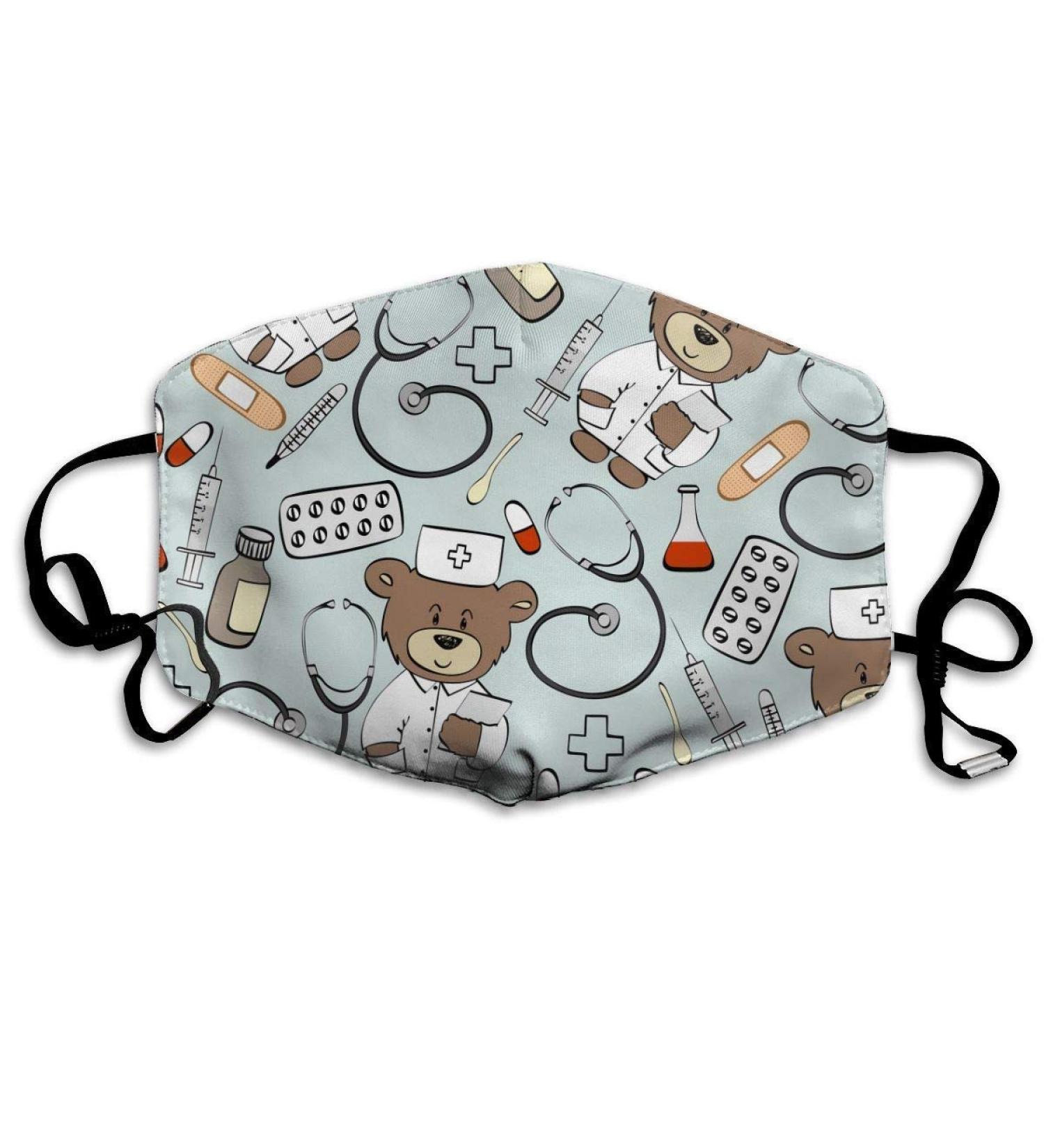 Bear Washable Reusable Mask Cotton Anti Dust Half Face Mouth Mask For Kids Teens Men Women With Adjustable Ear Loops - Buy Online on GoSupps.com