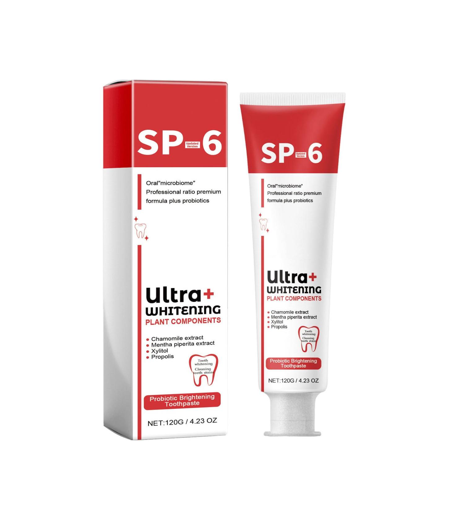 SP-6 Ultra Whitening Toothpaste - Fresh Breath Stain Removal & Probiotics - Jasmin Mint 4.23oz - International Shipping Available - Buy Online on GoSupps.com