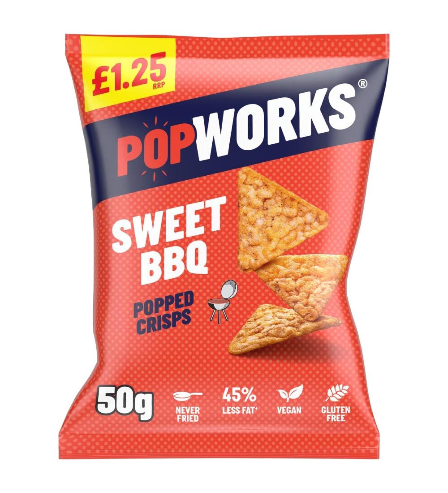 Popworks SWEET BBQ Crisps 50g PMP (15 Bags) || Gluten Free Popped Snacks Barbecue 3.33 g (Pack of 15) - Buy Online on GoSupps.com