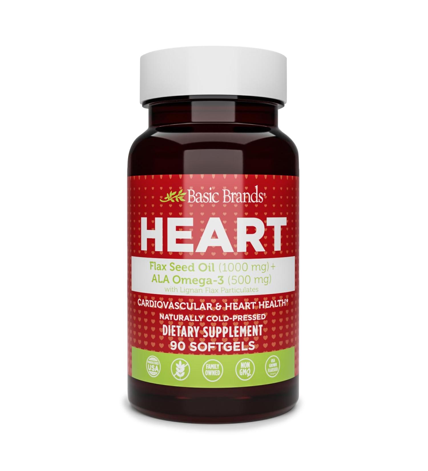 Basic Brands Smart Heart Flax Seed Oil and Ala Omega-3, 90 Count - Buy Online on GoSupps.com